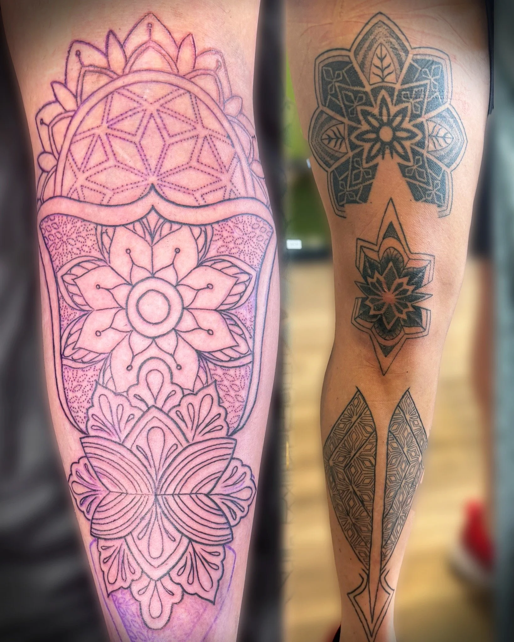 This geometric leg sleeve is coming together so nicely! 

Still more to go, but we&rsquo;re loving where this one is headed. 👀