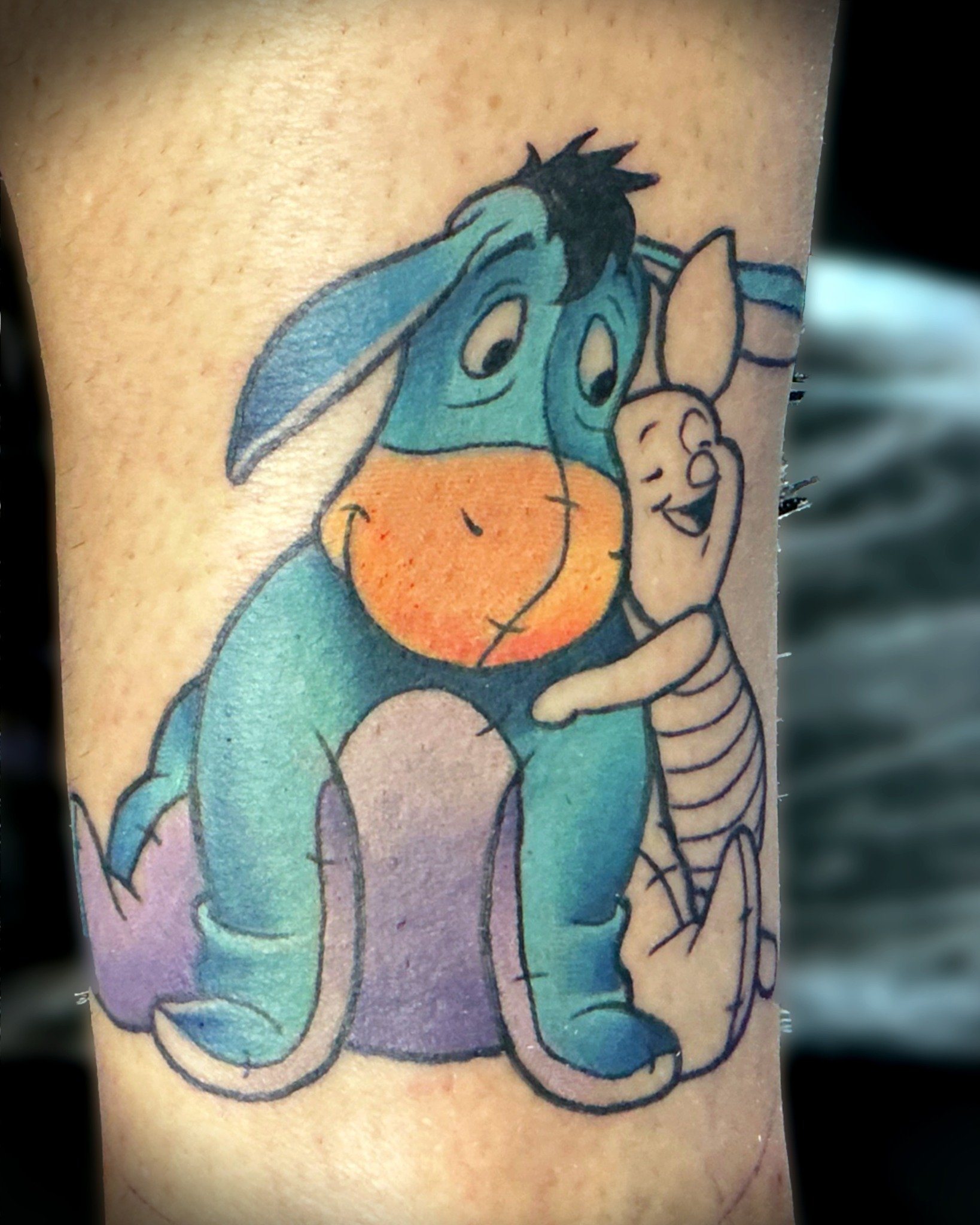 Flebbe started on Eeyore and Piglet today! 🩵🩷

Had way too much fun working on this one and already can&rsquo;t wait to get back into it. 

There&rsquo;s just something about tattooing childhood characters that makes work feel a little less like wo