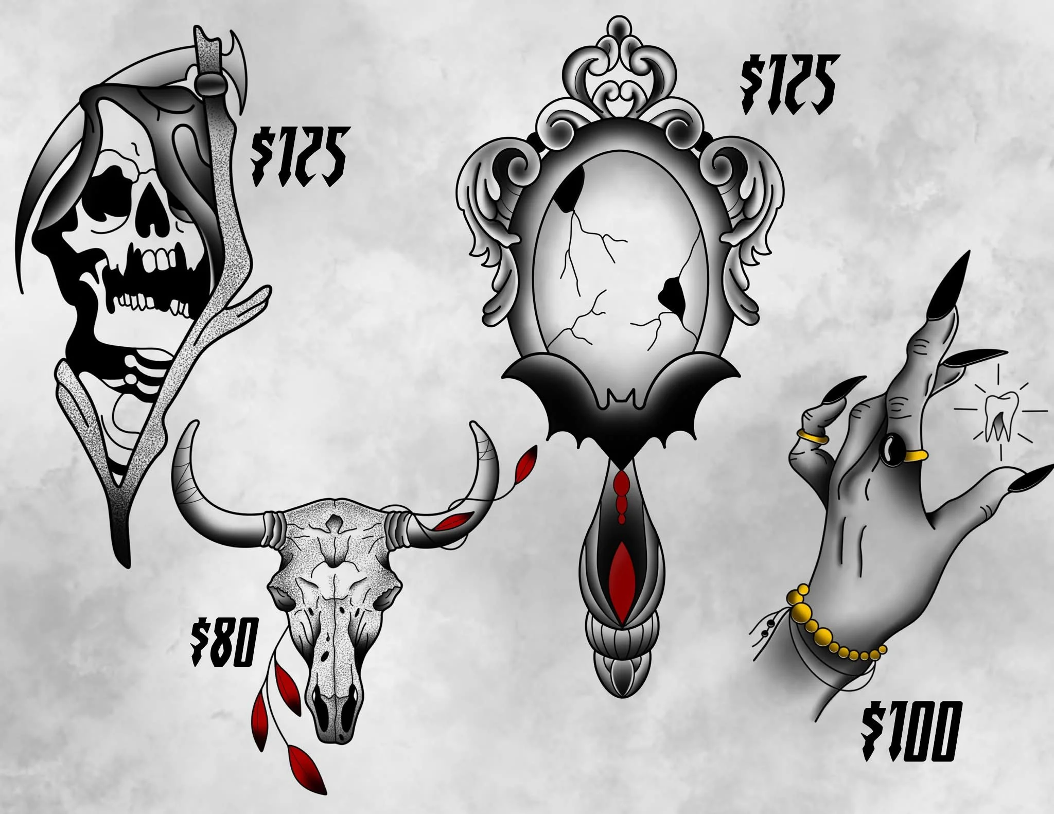 Available designs for appointment only 🖤
Message/call the shop for availability/dates or any questions you may have! 

918-378-3500 or at myskinworks.com 🎃

highlight