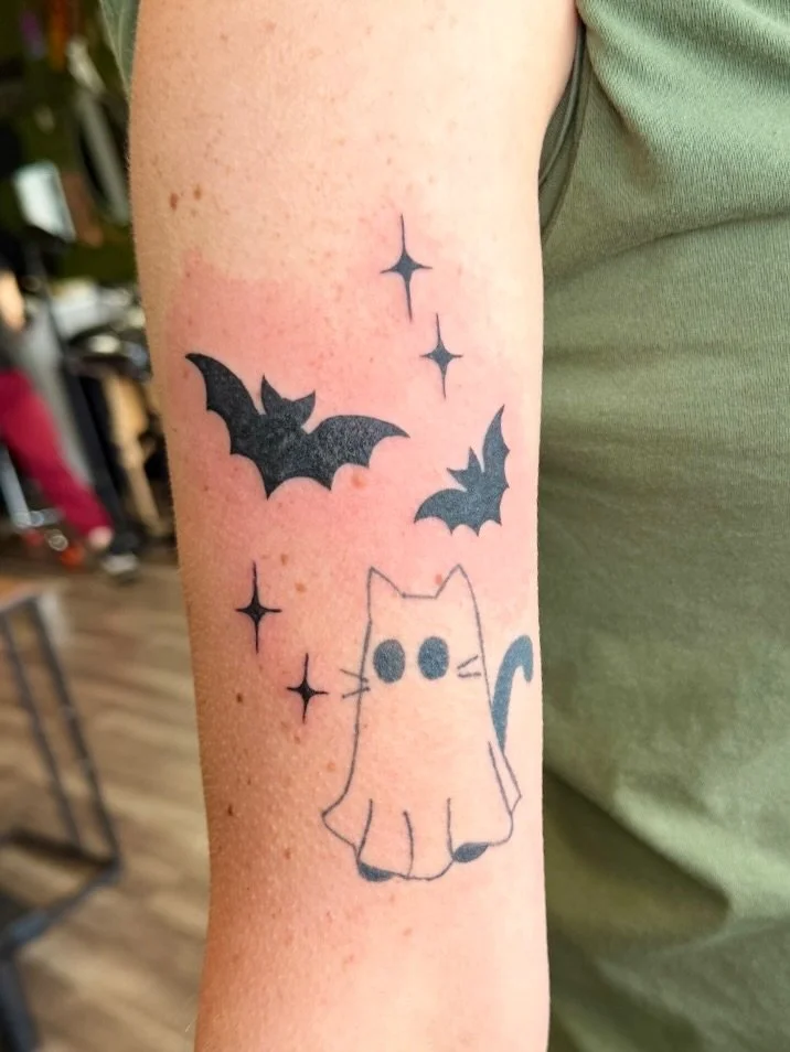 Spooky tattoos, cute tattoos, or spooky cute tattoos bring in all the ideas to Skin Works🙂&zwj;↕️🦇✨

#tattooapprentice #tattoo #walkintattoo #owasso #oklahomatattoo