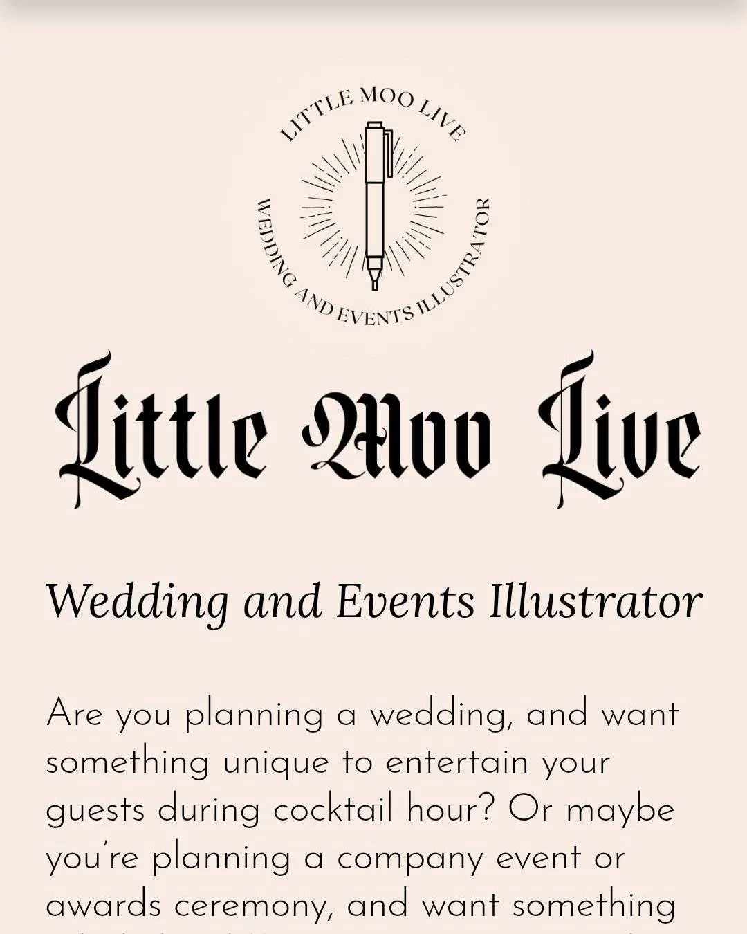 Little Moo Live has a new website!
After a lot of hard work, Little Moo Live's brand new, dedicated website is now up and running for all your live illustration needs. You'll find all my prices and packages, an FAQ, galleries, and even a little shop 