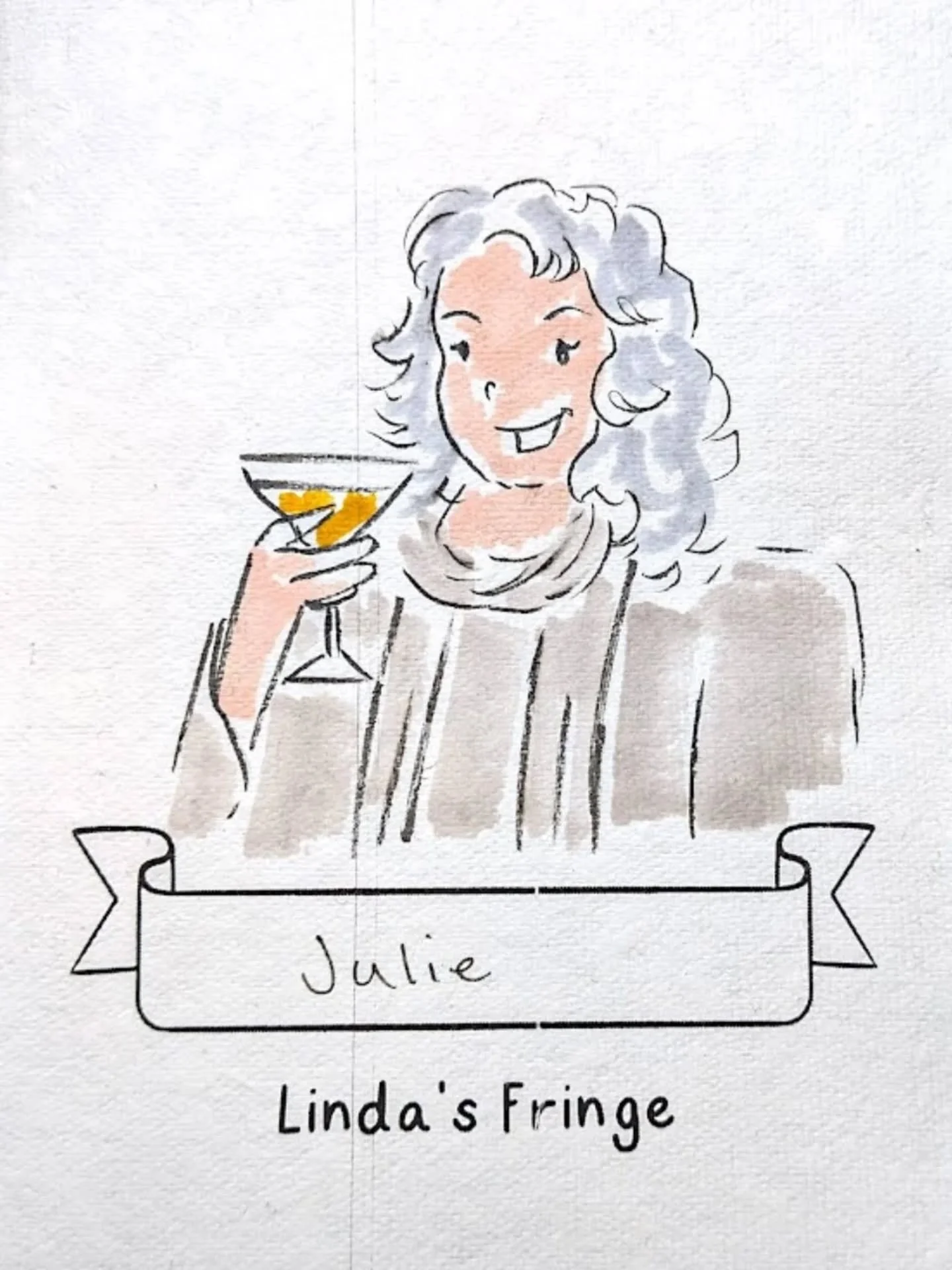 Today's illustration of the day is of Julie, from Linda's Brighton Fringe-themed birthday party! Having a solo illustration doesn't need to be boring - if you want your cocktail in it, that's not a problem! So many people ask if it's okay for them to