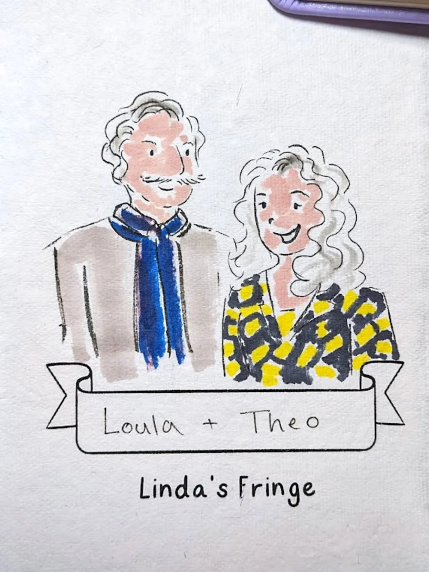 Today's illustration is of Loula and Theo from Linda's Fringe a few weeks ago! When I tell you that Theo had the most ✨majestic✨ moustache I've ever seen, I'm not kidding! It was incredible! My job as an illustrator is to capture the things that make