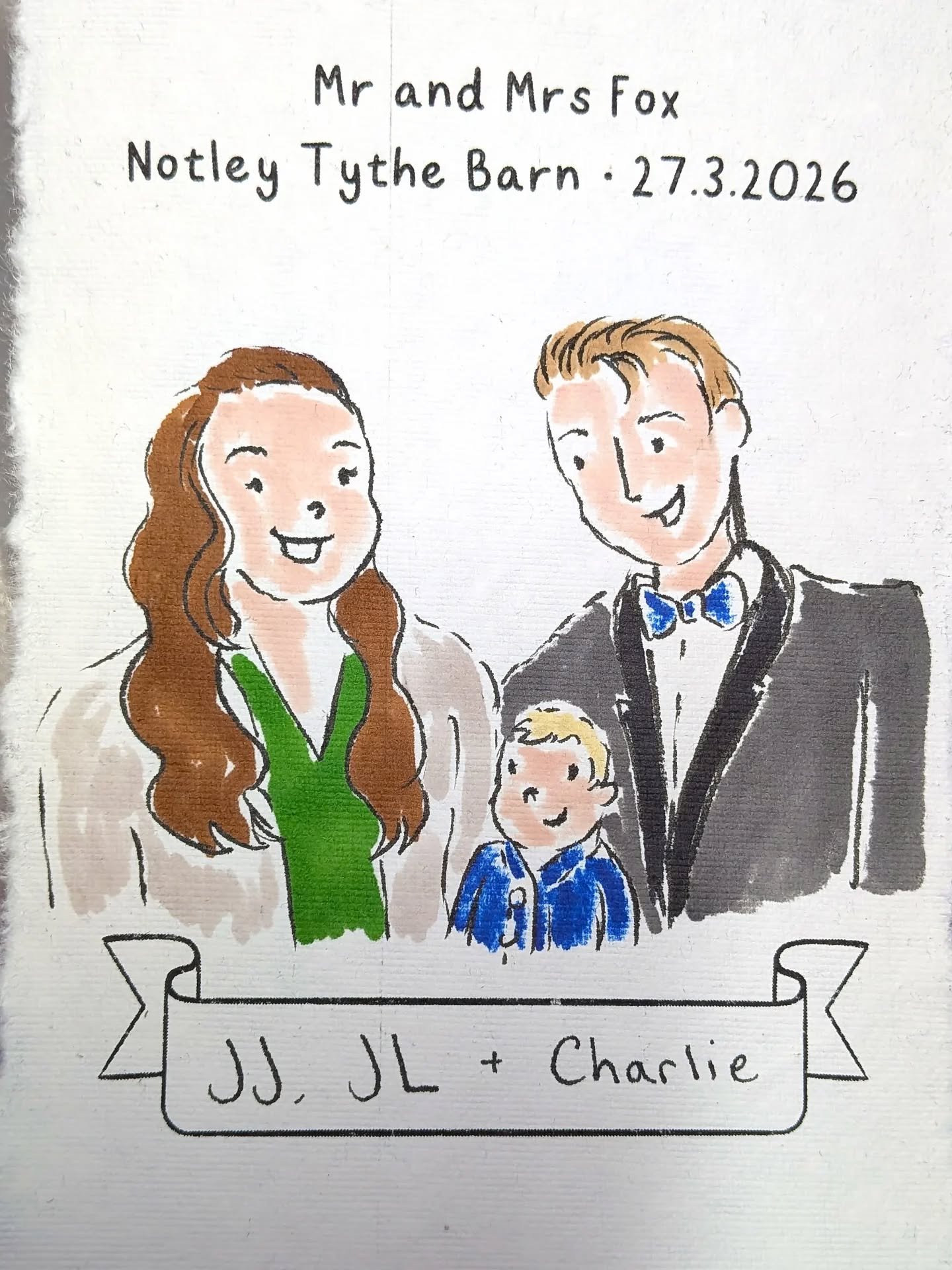 I had the honour of illustrating Katie and Will's lovely wedding guests on Friday, including the youngest guest I've ever drawn! When I tell you the vibes of this wedding were amazing - there was not one, but two songs from the Shrek soundtrack featu