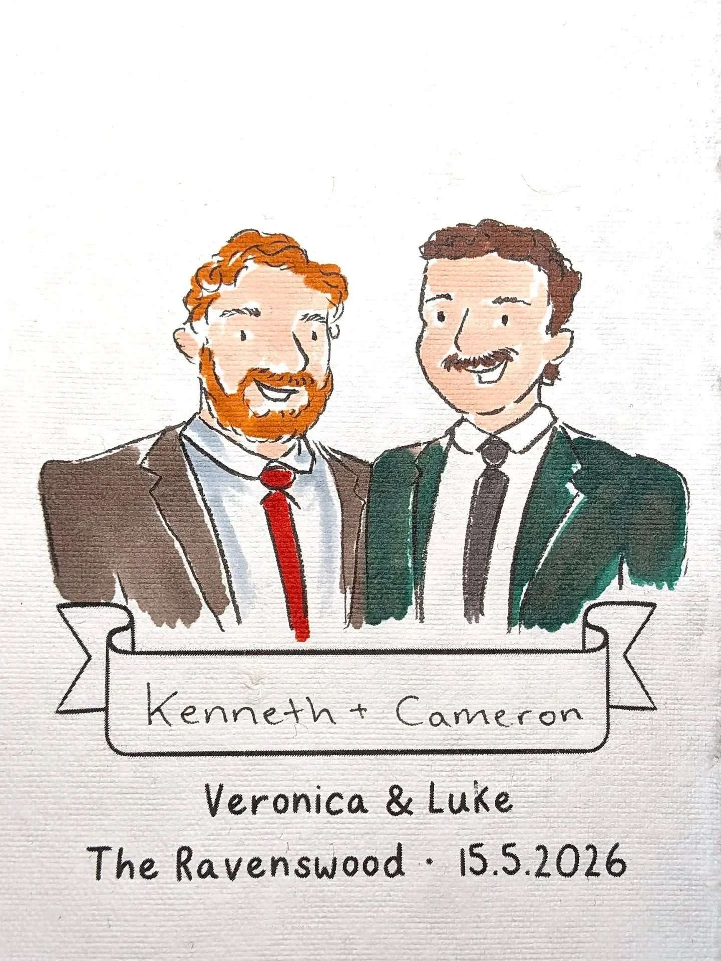 After a very busy and VERY warm week I'm so happy to be able to have time (and a strong enough internet connection) to share some more illustrations from Veronica and Luke's special day! Did you know you can have up to six people in your illustration