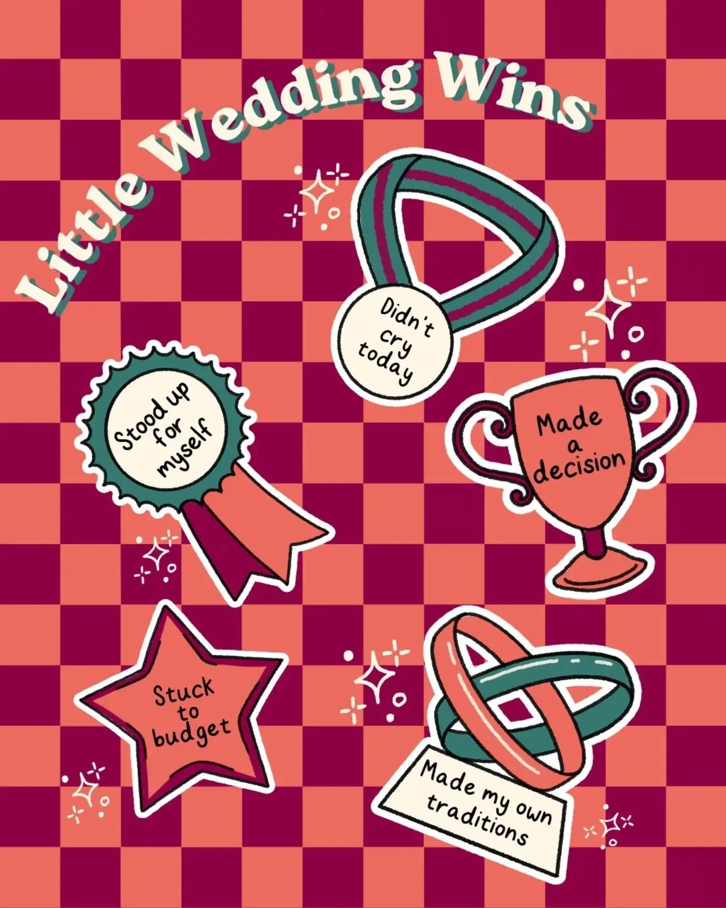 Little wedding wins! I've been doodling today and created these little wedding planning awards - which ones have you won today? And if you didn't do any of them, that's okay too - wedding planning is a huge undertaking (believe me I know, I'm doing i