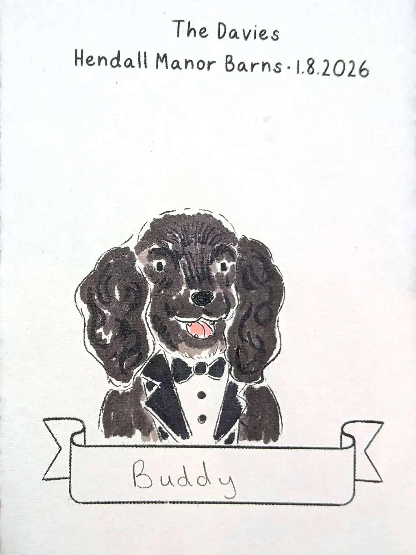 BUDDY!

This is my request for more dogs at weddings. I love dogs at weddings. I did a wedding earlier in the year where the dog was in a tie and came over and put his paws on my table and my heart melted. I love dogs. Please let me draw your dogs.

