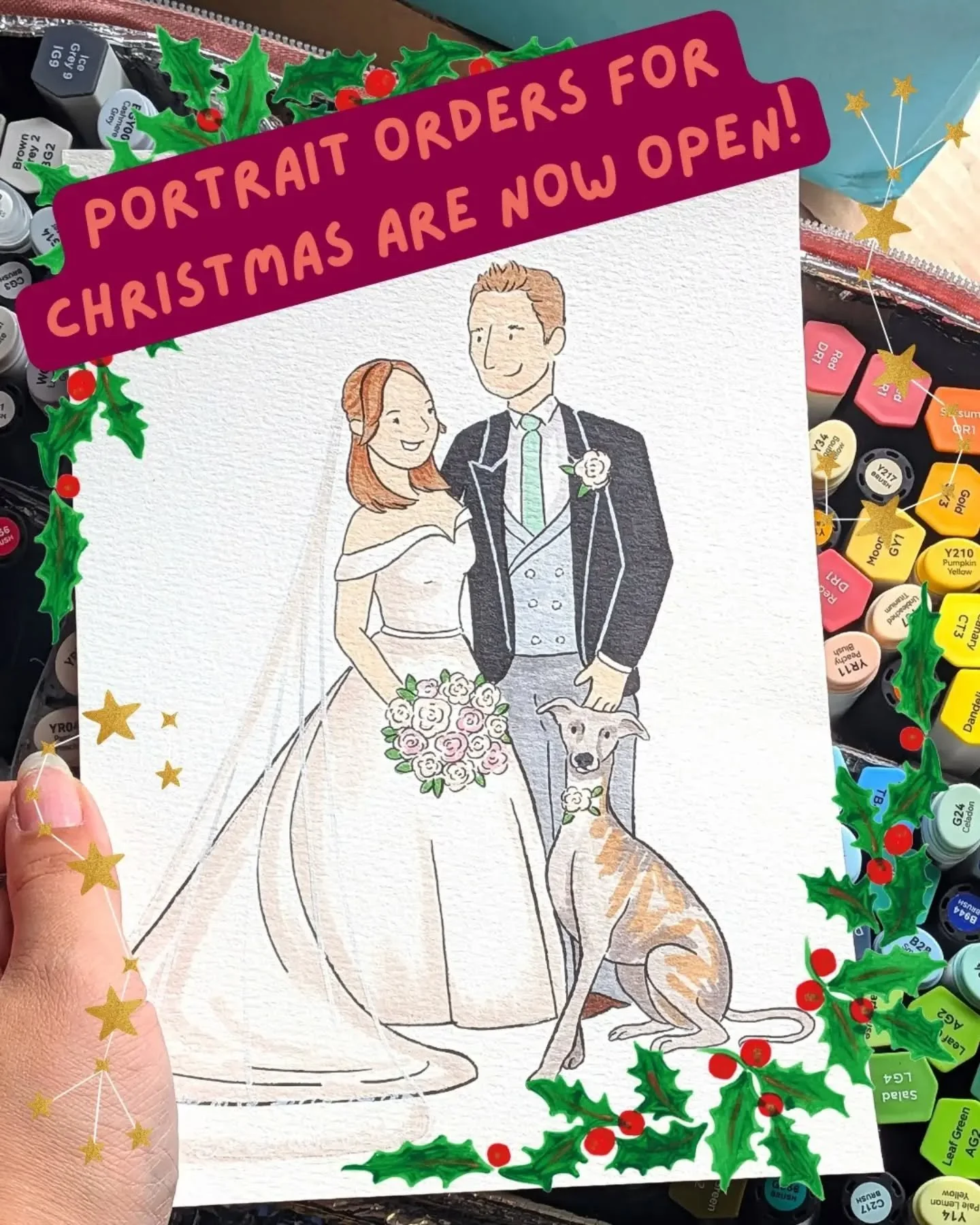 Portrait orders for Christmas are now open!
If you don't know what to get someone, a personalised portrait is the perfect gift idea. All you need to do is send me some reference photos, and I'll do the rest! They're A5 in size and fully customised to