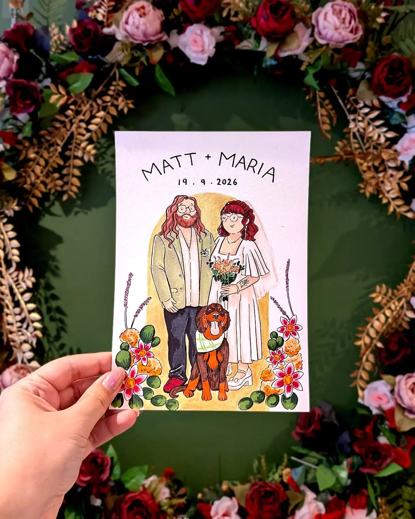 What do you do if you want to give your guests illustrations, but can't have an illustrator at your wedding? Well, you can do what Maria &amp; Matt did! They asked me to illustrate a photo from their big day, adding in their gorgeous best boy Bean. T