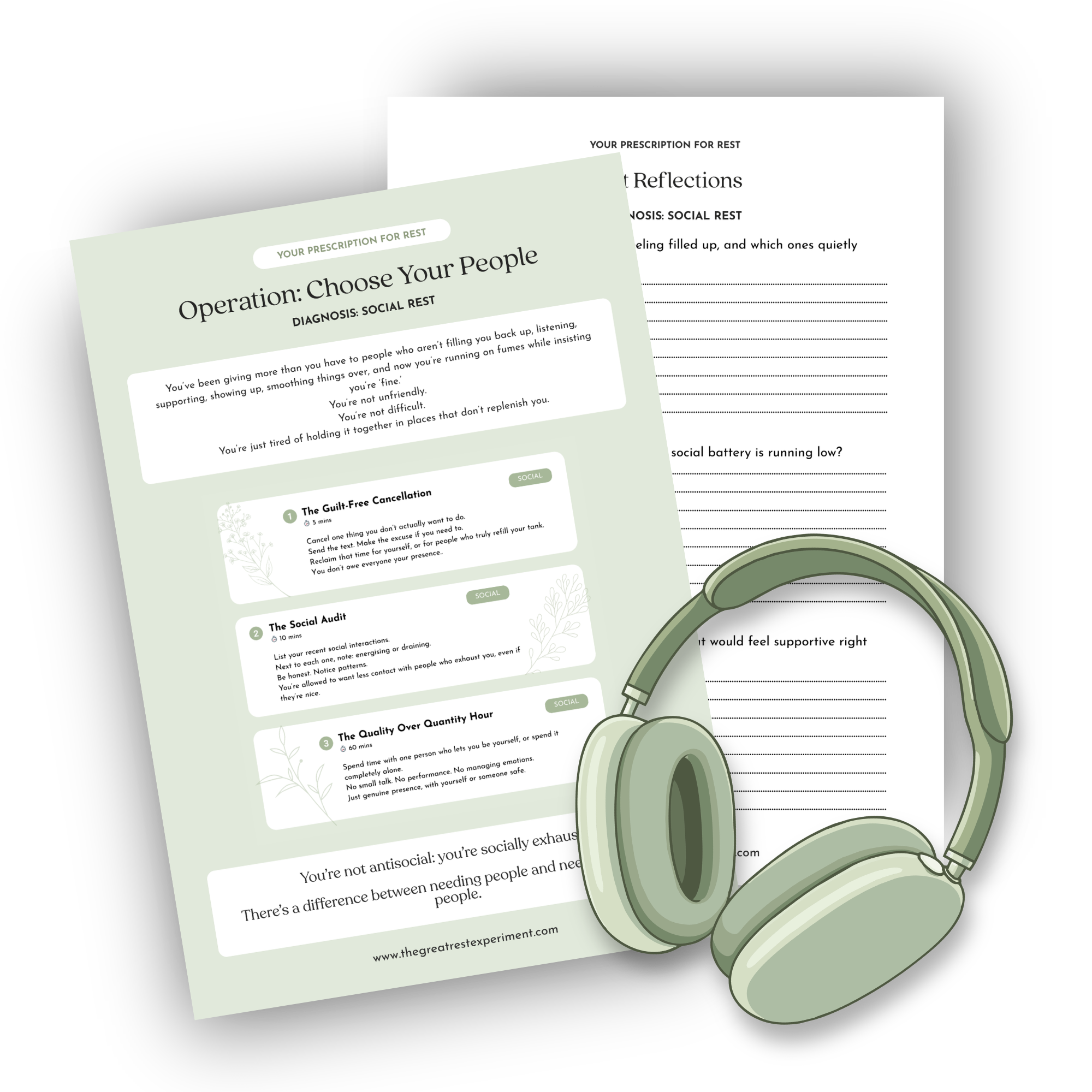 an image of the social rest PDF and audio headphones