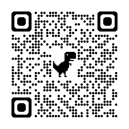 QR code with a T-Rex dinosaur silhouette in the center.