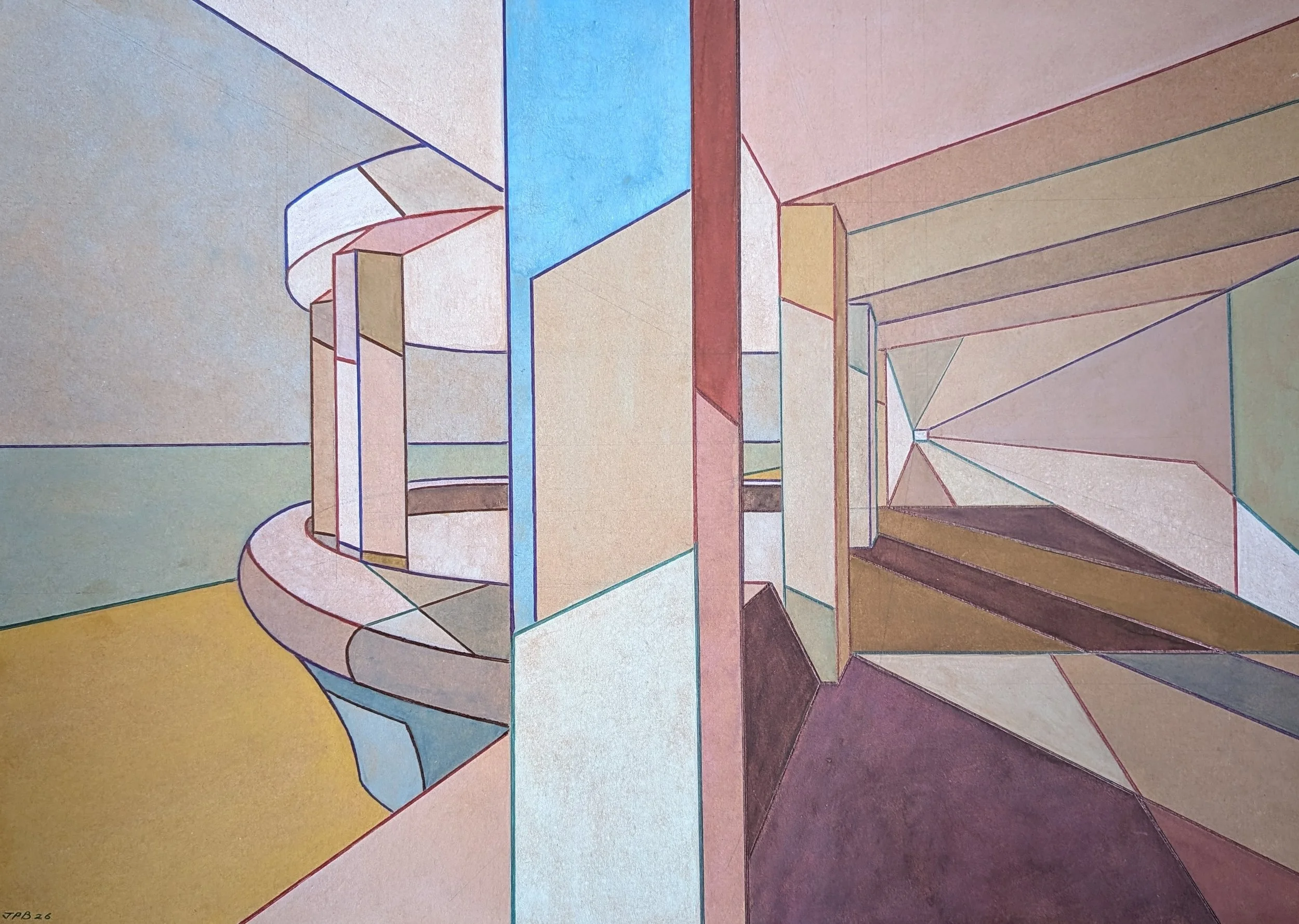 CARDBOARD BOTTLE ALLEY NO. 07 - 2026 - Watercolour and biro on cardboard - Painting H: 43cm X W: 60cm (Framed size - H: 60cm X W: 84cm) - £550