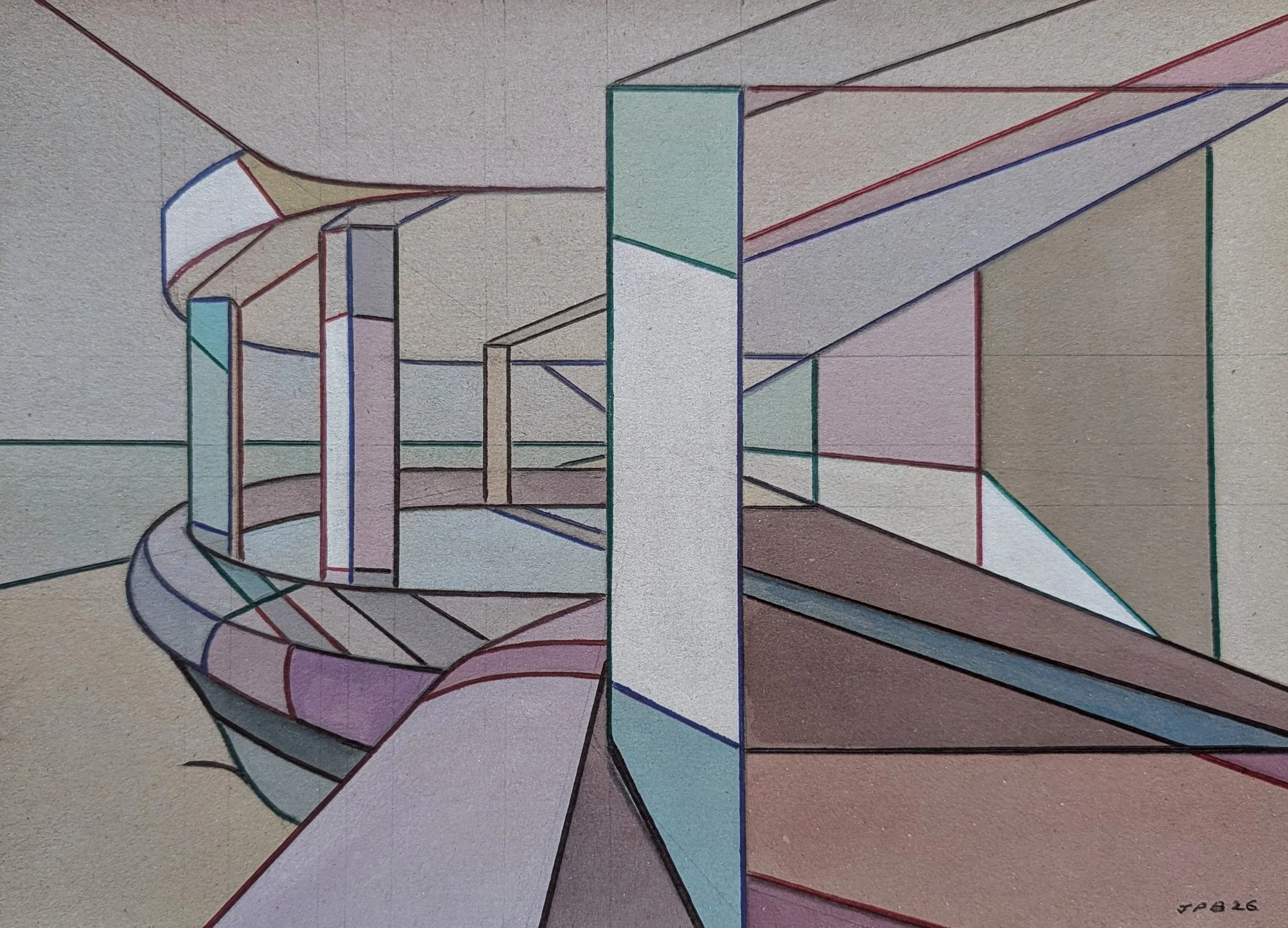 CARDBOARD BOTTLE ALLEY NO. 11 - 2026 - Watercolour and biro on cardboard - Painting H: 21cm X W: 30cm (Framed size - H: 30cm X W: 42cm) - Available through atsea.studio - £295 - Click image for enquiry