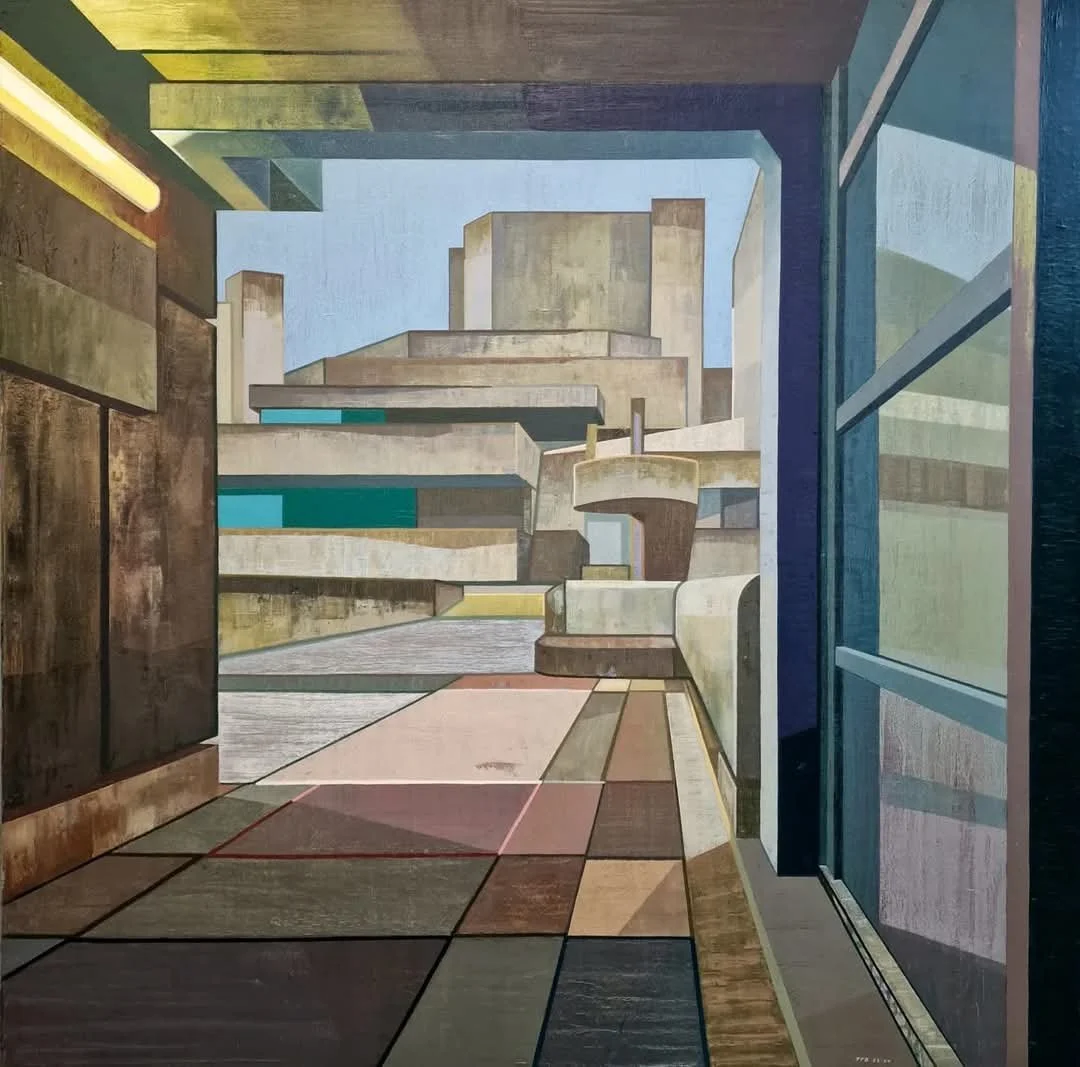 I'M WALKING OUT OF HERE IN ONE PIECE (NATIONAL THEATRE, LONDON) - 2023-24 - Oil on canvas - H: 102cm X W: 102cm - SOLD through Taylor-Jones & Son