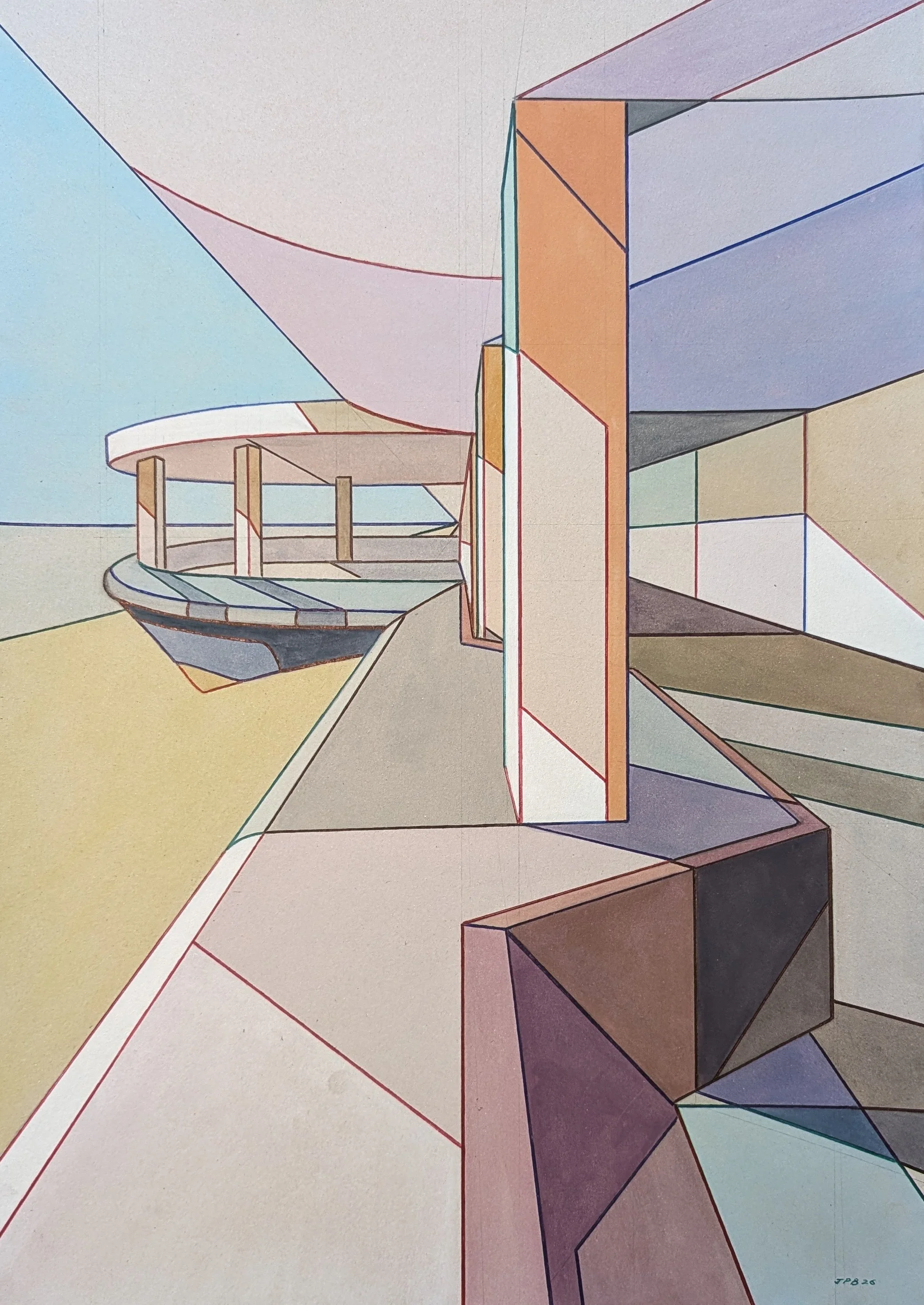 CARDBOARD BOTTLE ALLEY NO. 14 - 2026 - Watercolour and biro on cardboard - Painting H: 60cm X W: 42cm (Framed size - H: 84cm X W: 60cm) - Available for private sale - £850 - Click image for enquiry
