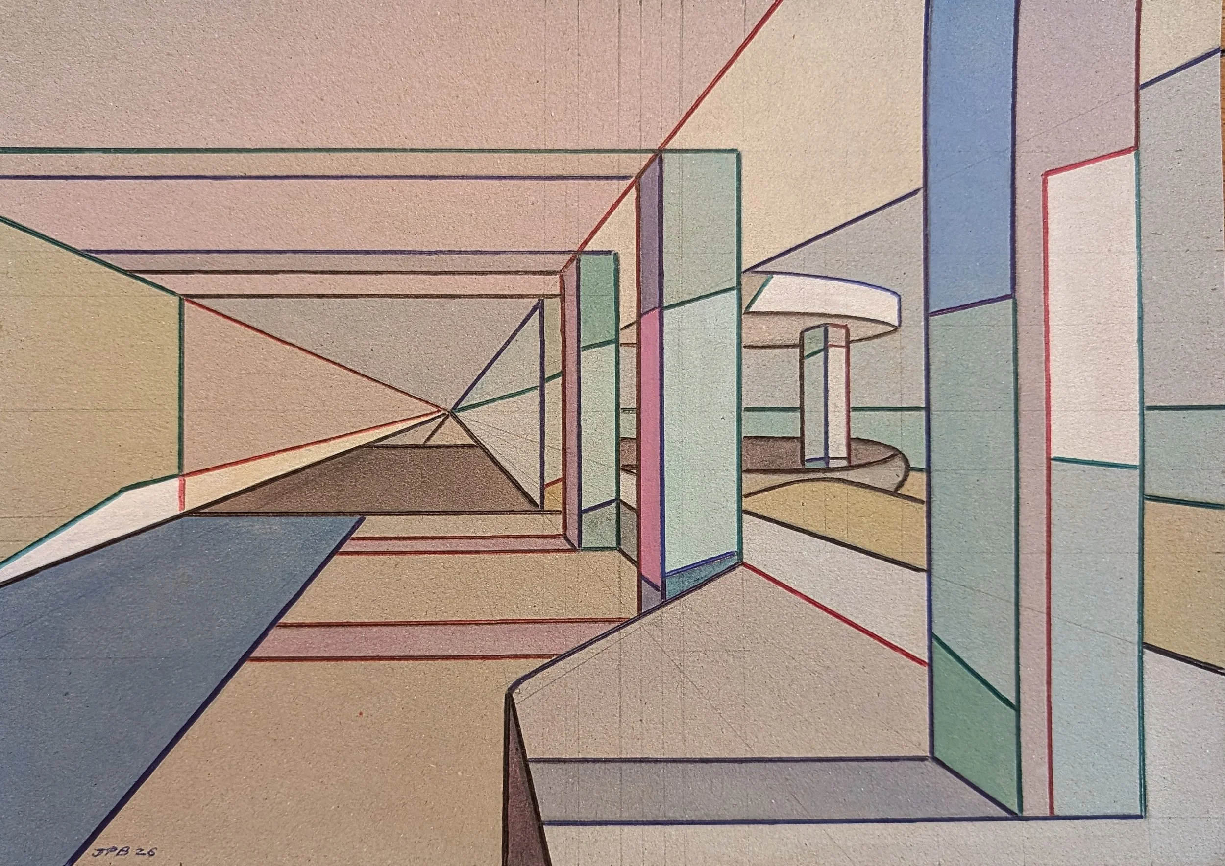 CARDBOARD BOTTLE ALLEY NO. 10 - 2026 - Watercolour and biro on cardboard - Painting H: 21cm X W: 30cm (Framed size - H: 30cm X W: 42cm) - SOLD