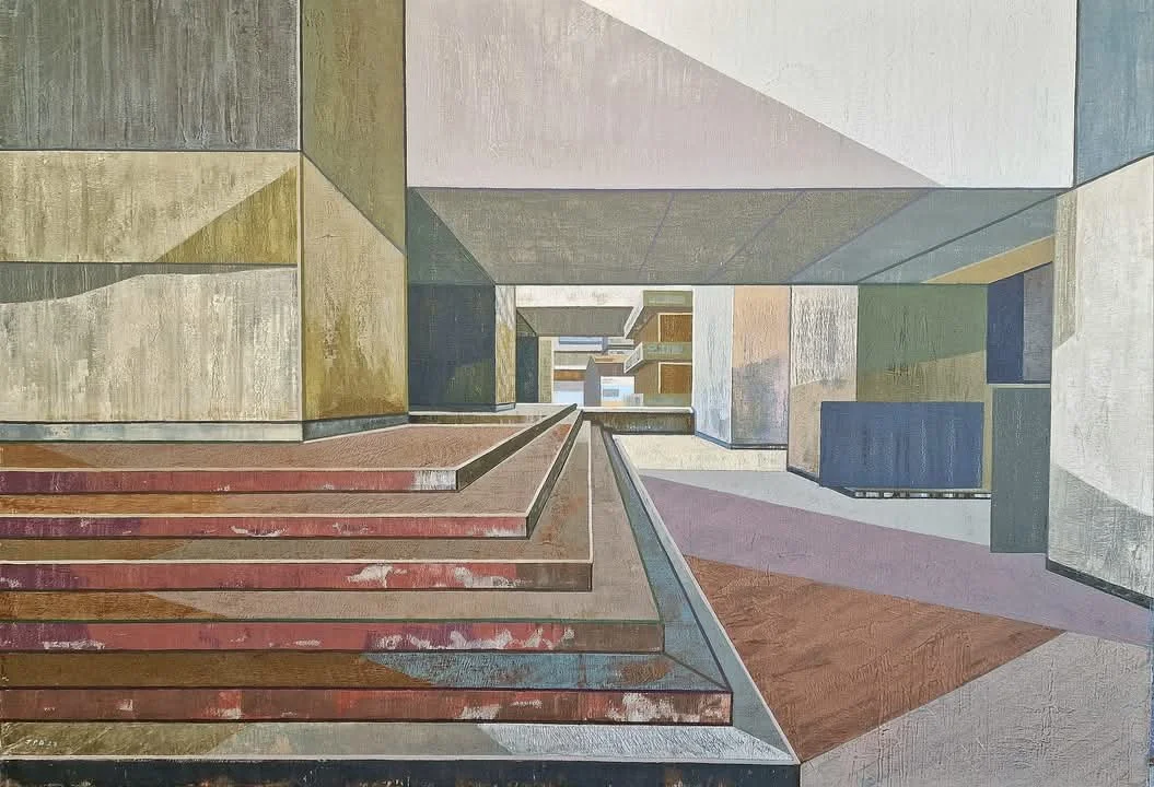 I STOOD THERE LIKE A BLOCK OF STONE, KNOWING ALL I HAD TO KNOW (BARBICAN CENTRE, LONDON) - 2023 - Oil on canvas - H: 70cm X W: 100cm - SOLD