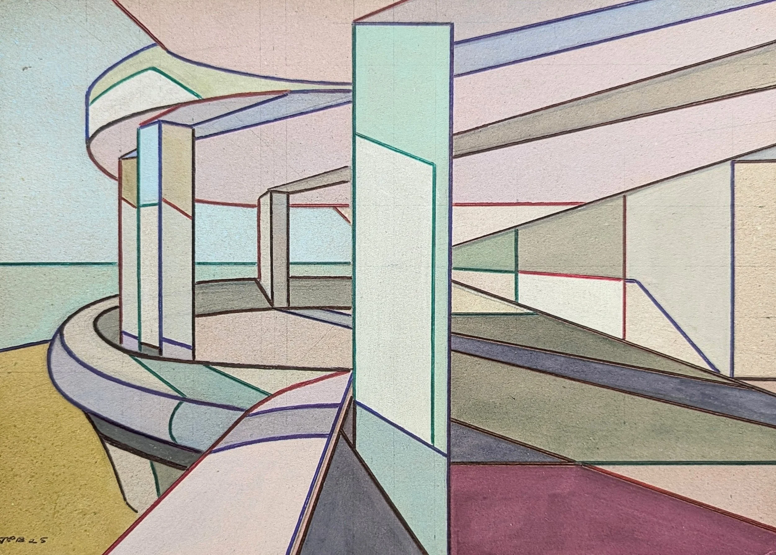 CARDBOARD BOTTLE ALLEY NO. 06 - 2025 - Watercolour and biro on cardboard - H: 21cm X W: 30cm - SOLD