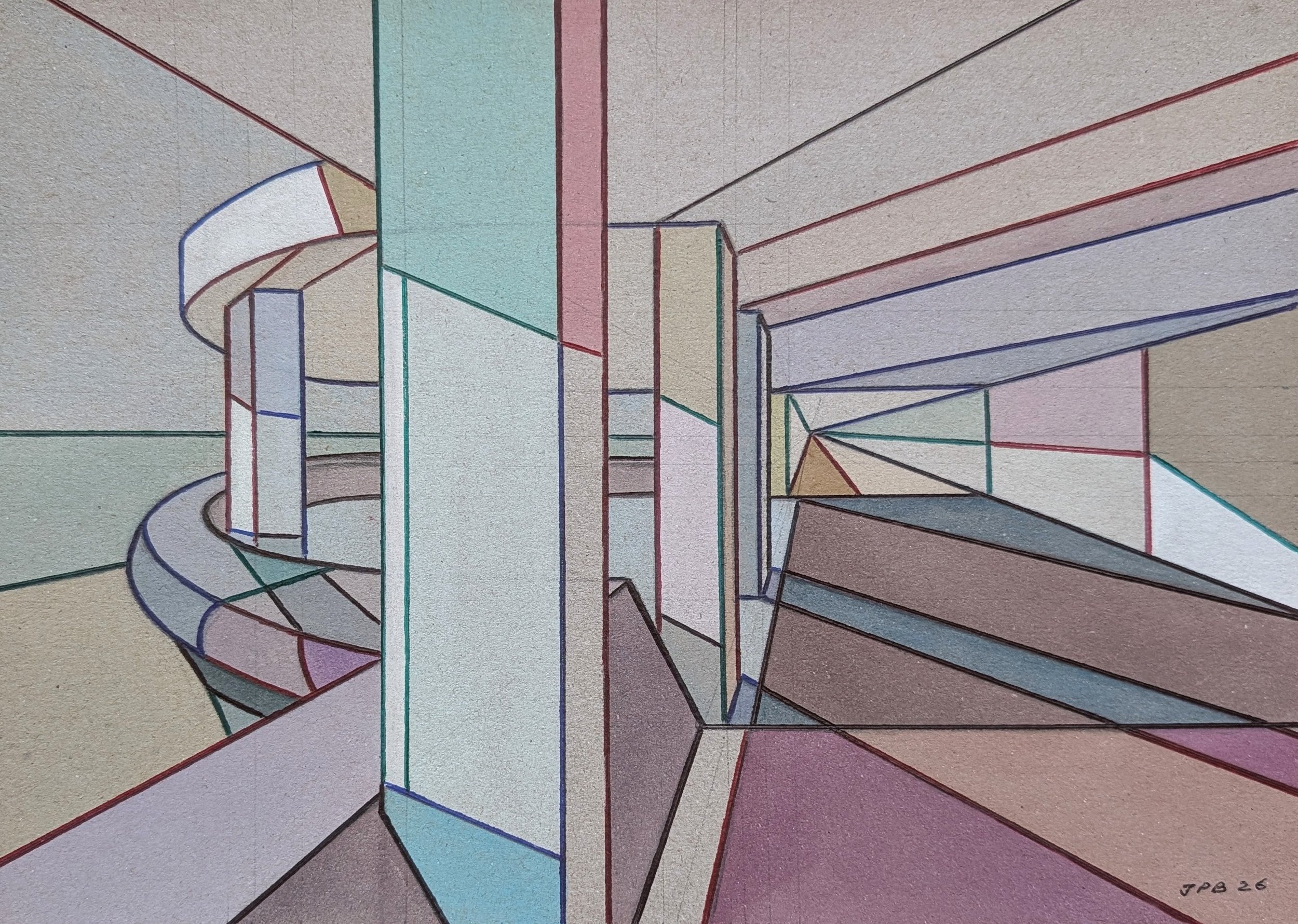 CARDBOARD BOTTLE ALLEY NO. 13 - 2026 - Watercolour and biro on cardboard - Painting H: 21cm X W: 30cm (Framed size - H: 30cm X W: 42cm) - Available through atsea.studio - £295 - Click image for enquiry