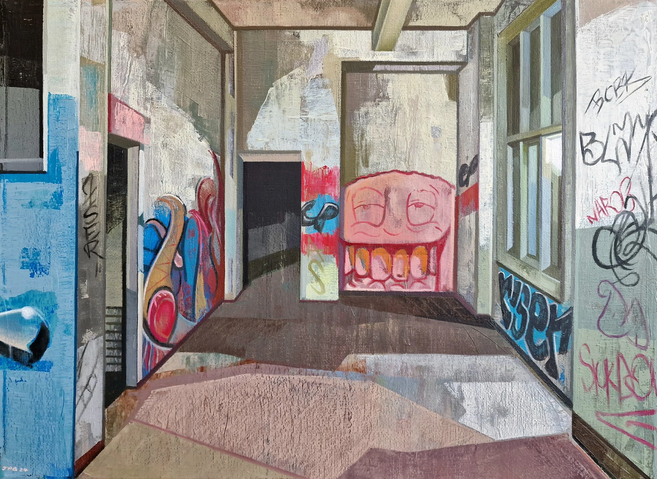 HEARTS AND THOUGHTS NO. 02 (THE OBSERVER BUILDING, HASTINGS) - 2024 - Oil on canvas - H: 30cm X W: 40cm - SOLD