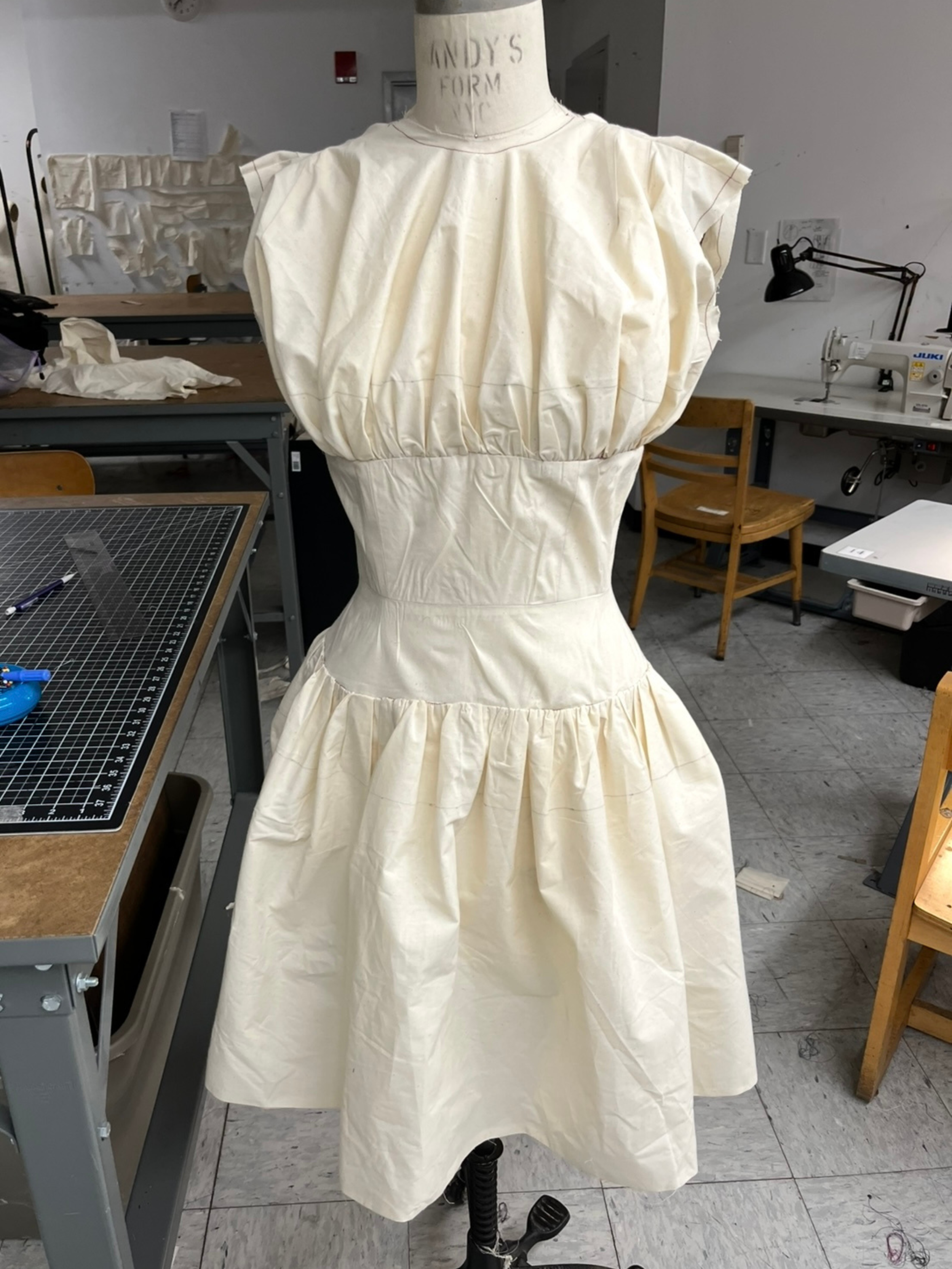 Dress original design, patterning, and construction, Fall 2025, Cotton muslin