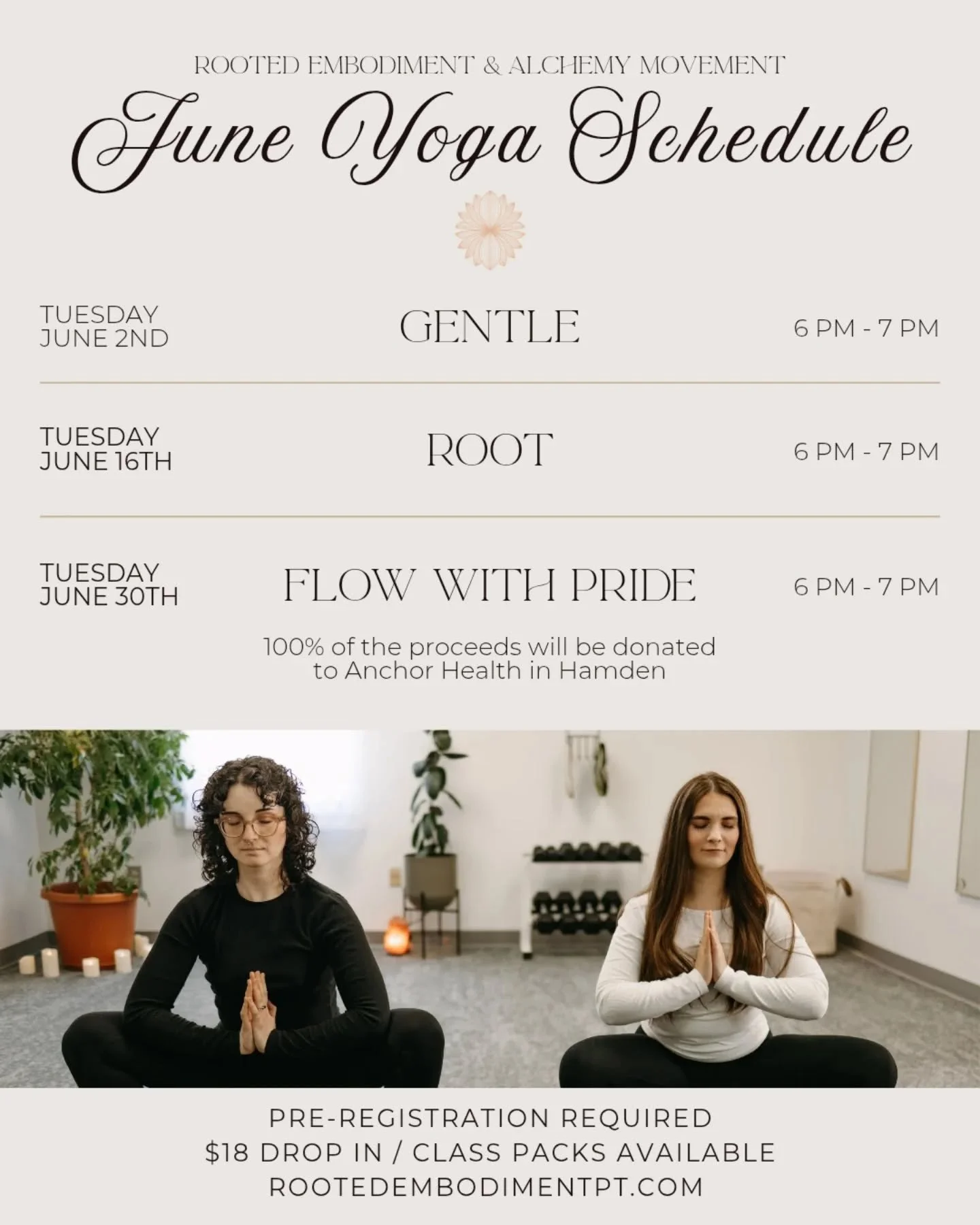 Kicking off pride month with our usual round up of pelvic floor focused and gentle movement, ft. a pop up #classforacause! 

This pride month, we will be celebrating with style during "Flow with Pride". This all levels class is for all bodi