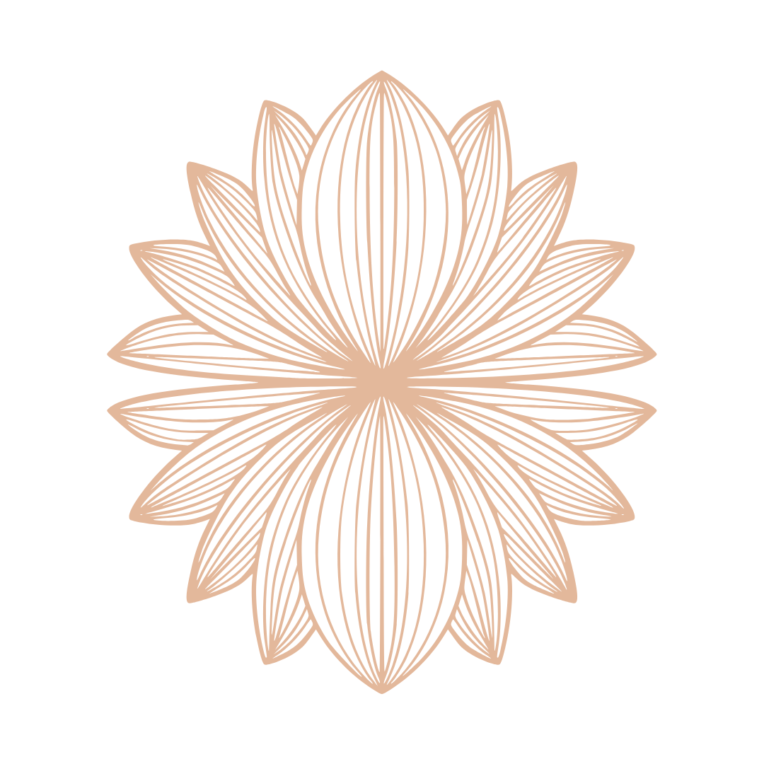 A symmetrical, golden geometric floral pattern on a black background.