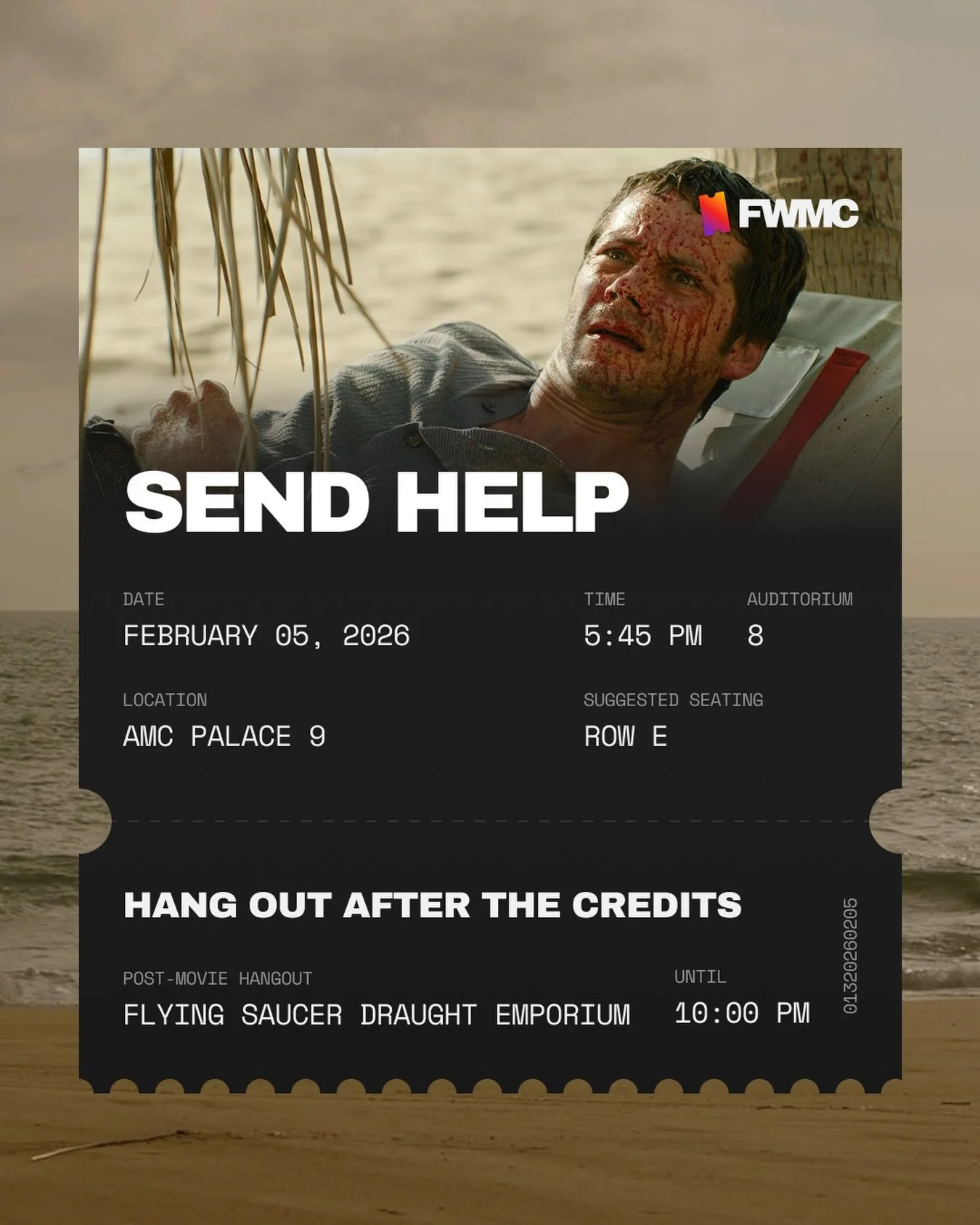 Thursday, Feb 5 we&rsquo;re watching Send Help at AMC Palace 9 (Downtown) at 5:45 PM then heading over to @flyingsaucerfw after to hang out &amp; fill out movie review cards 😃

Movie tickets are available to purchase on AMC&rsquo;s website. More eve