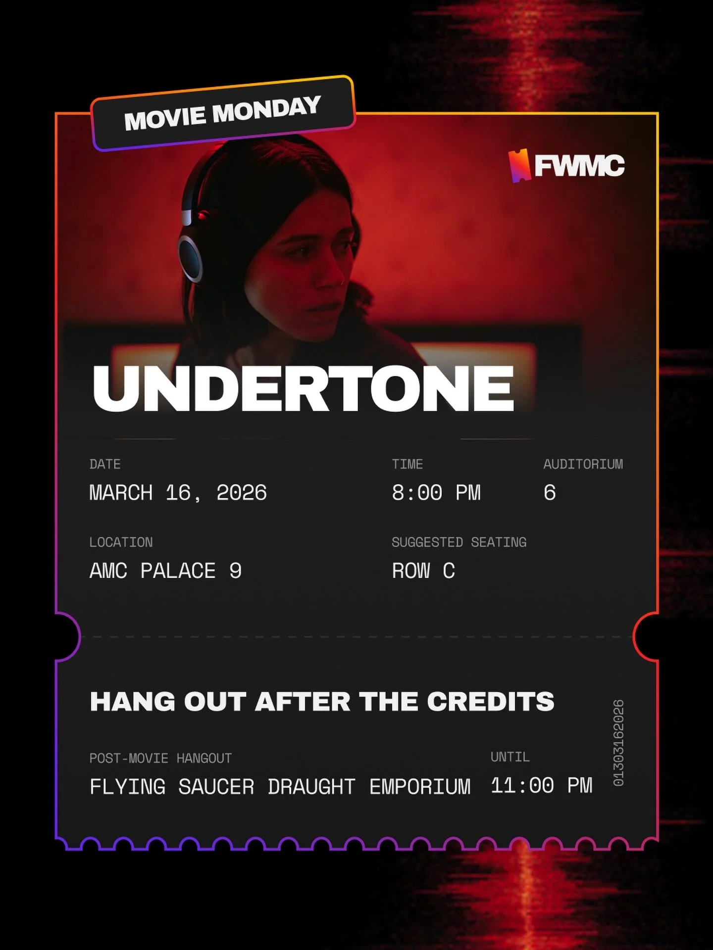 March Movie Monday is Undertone!

I&rsquo;m so excited to see this movie. Join us on Monday, March 16 at 8:00pm over at AMC Palace 9! Afterward, we&rsquo;ll head over to @flyingsaucerfw to talk about the movie &amp; hang out 😃

See y&rsquo;all there