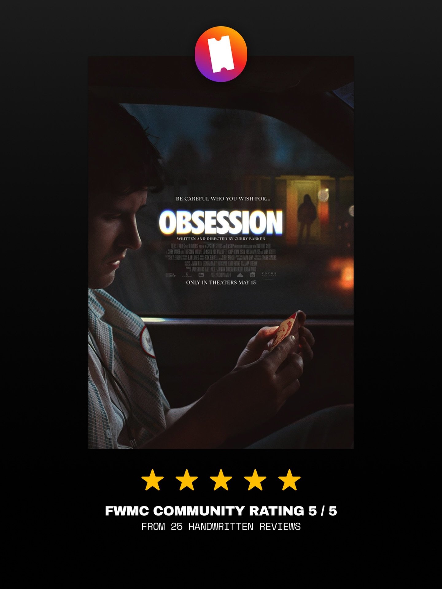 Okay, @obsessionthemovie was amazing. The Fort Worth Movie Club rating for this one came in at 5/5 stars, making it the highest rated film for the community so far.

&ldquo;I tend to think I don&rsquo;t scare easily, but with this&hellip; I COULDN&rs