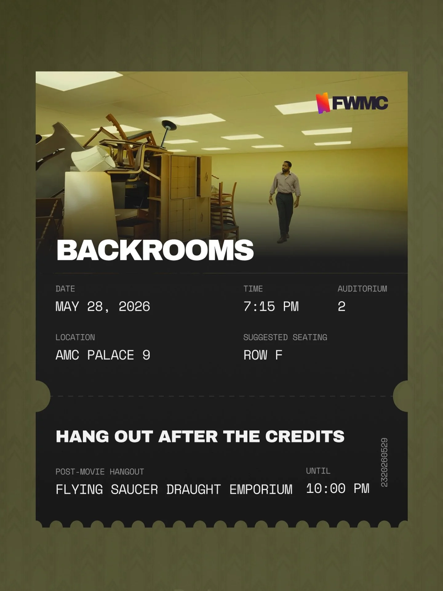 Next meetup is Backrooms! I&rsquo;m super excited to see what we&rsquo;re going to get from Kane Parsons on this movie.

Tickets are going pretty fast on this one, so grab them while you can!

We&rsquo;ll be at @amctheatres Palace 9 at 7:15 PM. After