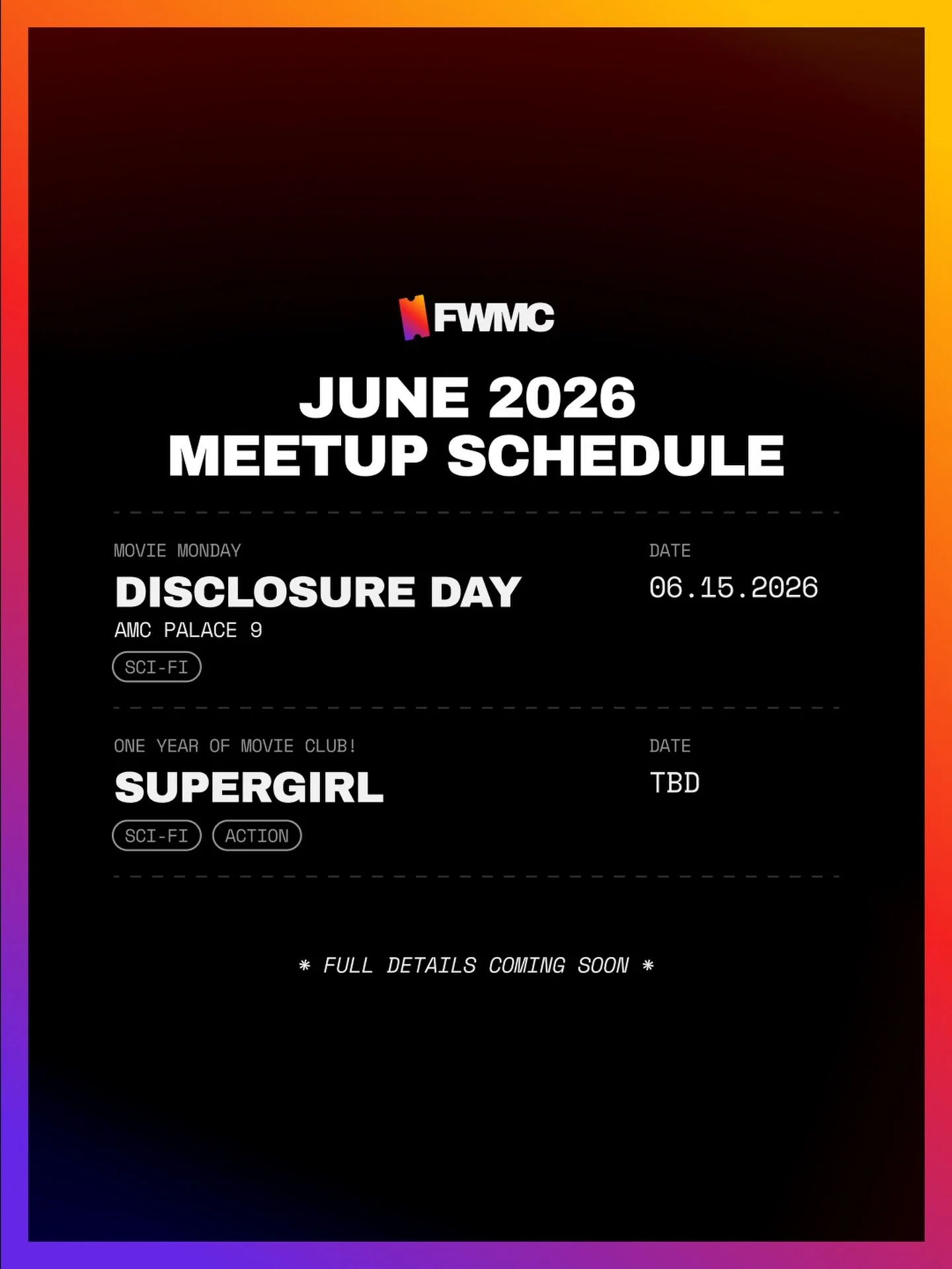 June Movie Meetup Schedule!