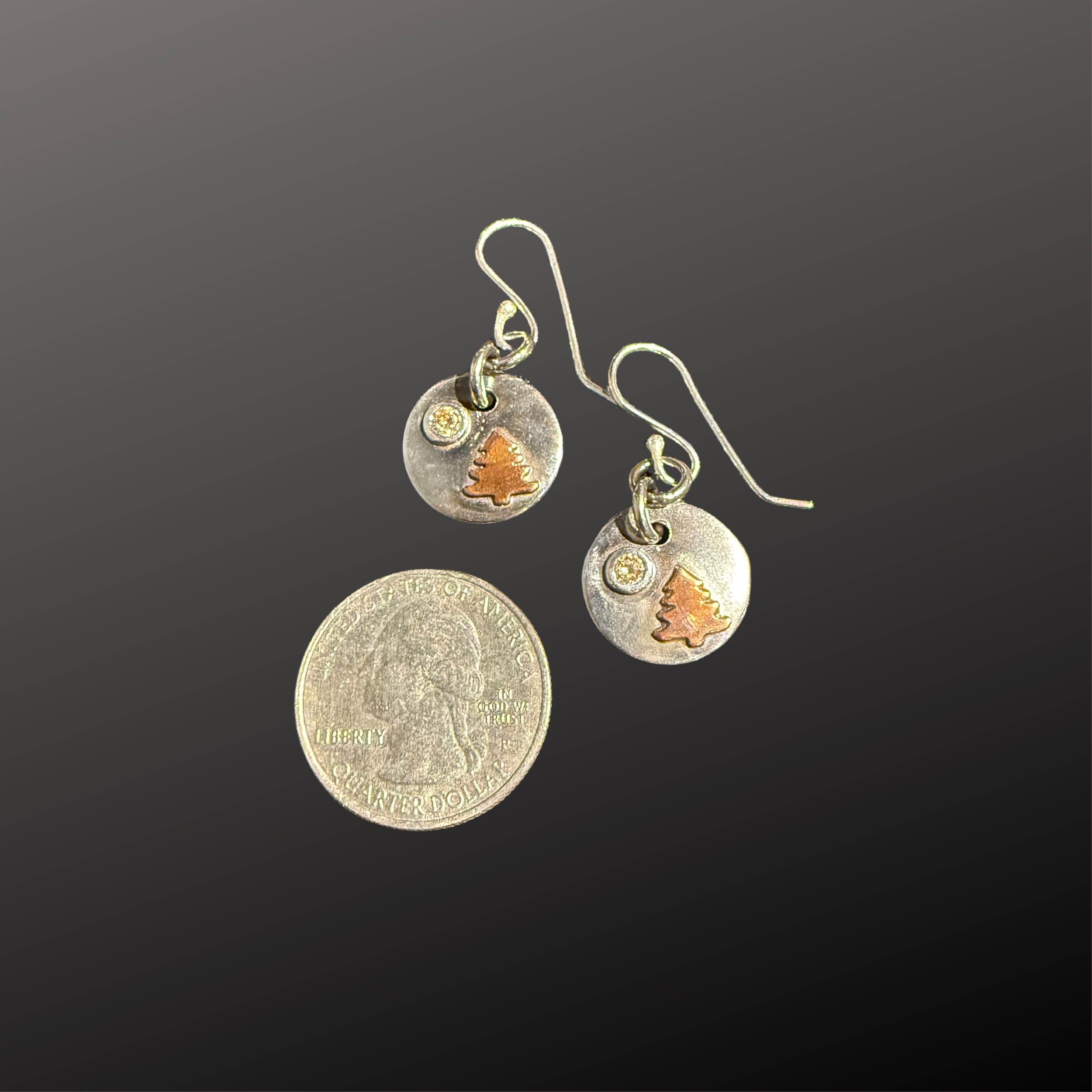 Quarter of Champagne Sparkle Tree Earrings - Barbara Land.png