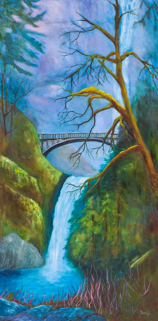 "Multnomah Falls" /  Oregon / 
Oil on canvas / 24 x 48 in. / 


$2,300.00