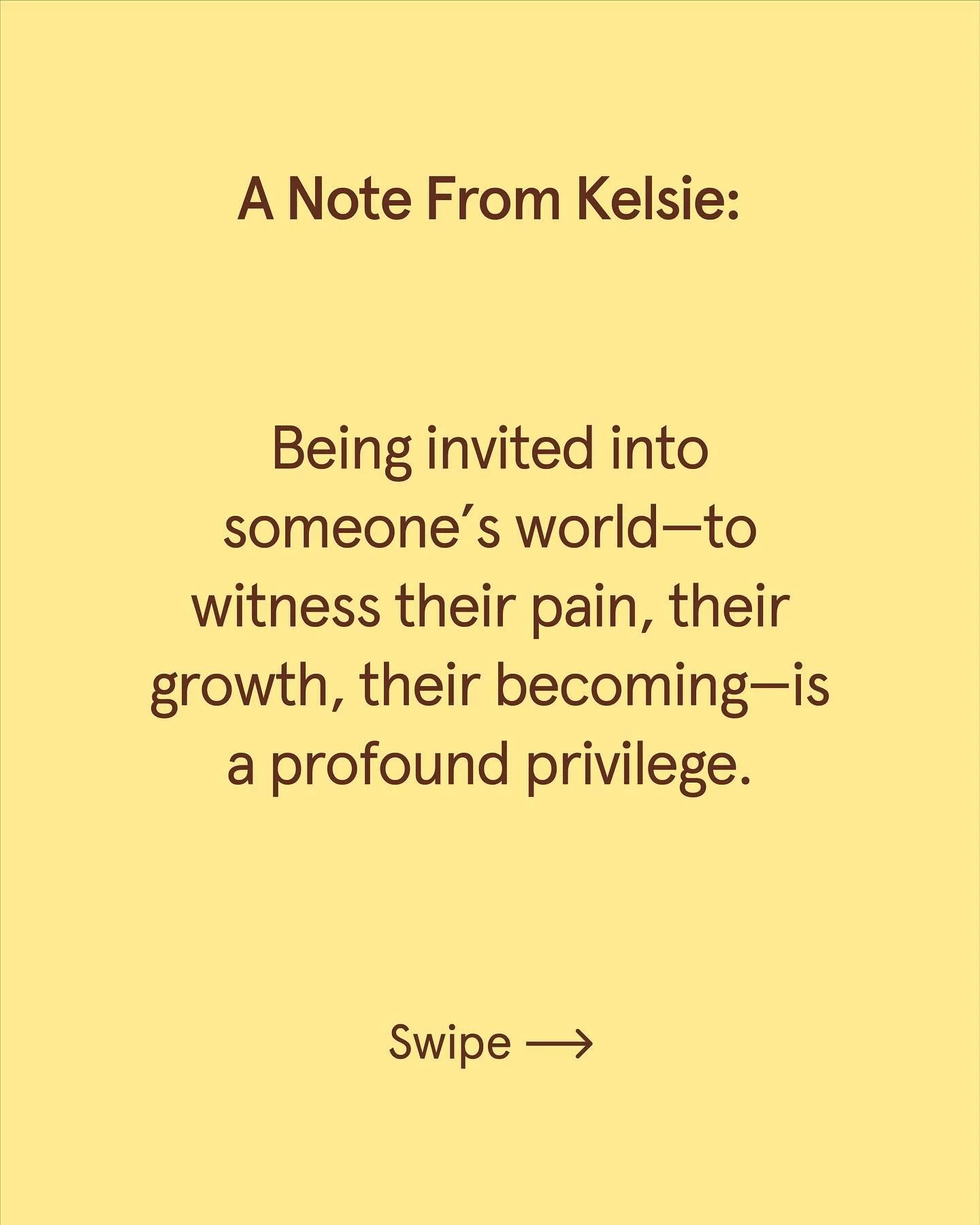A note from me to you💛:

Being a therapist isn&rsquo;t just my job, it&rsquo;s my deepest privilege.
To sit with people in their pain, their questions, their truths&mdash;and to build something meaningful through that connection&mdash;is not somethi