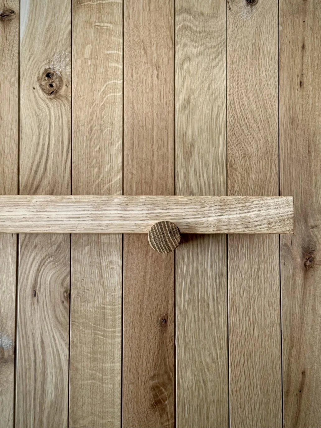 White oak floating shelf dowel