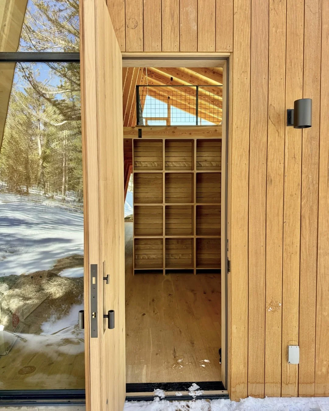 White oak mudroom storage crates