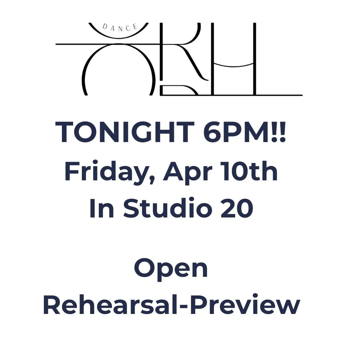 You are invited! TONIGHT Fri April 10 @ 6pm
ORH Dance is opening up our rehearsal in preparation for our May performances.
Location: Studio 20, @mcguffeyartcenter 
p.s. McGuffey is open until 8pm on Fridays so come peruse the galleries and studios be