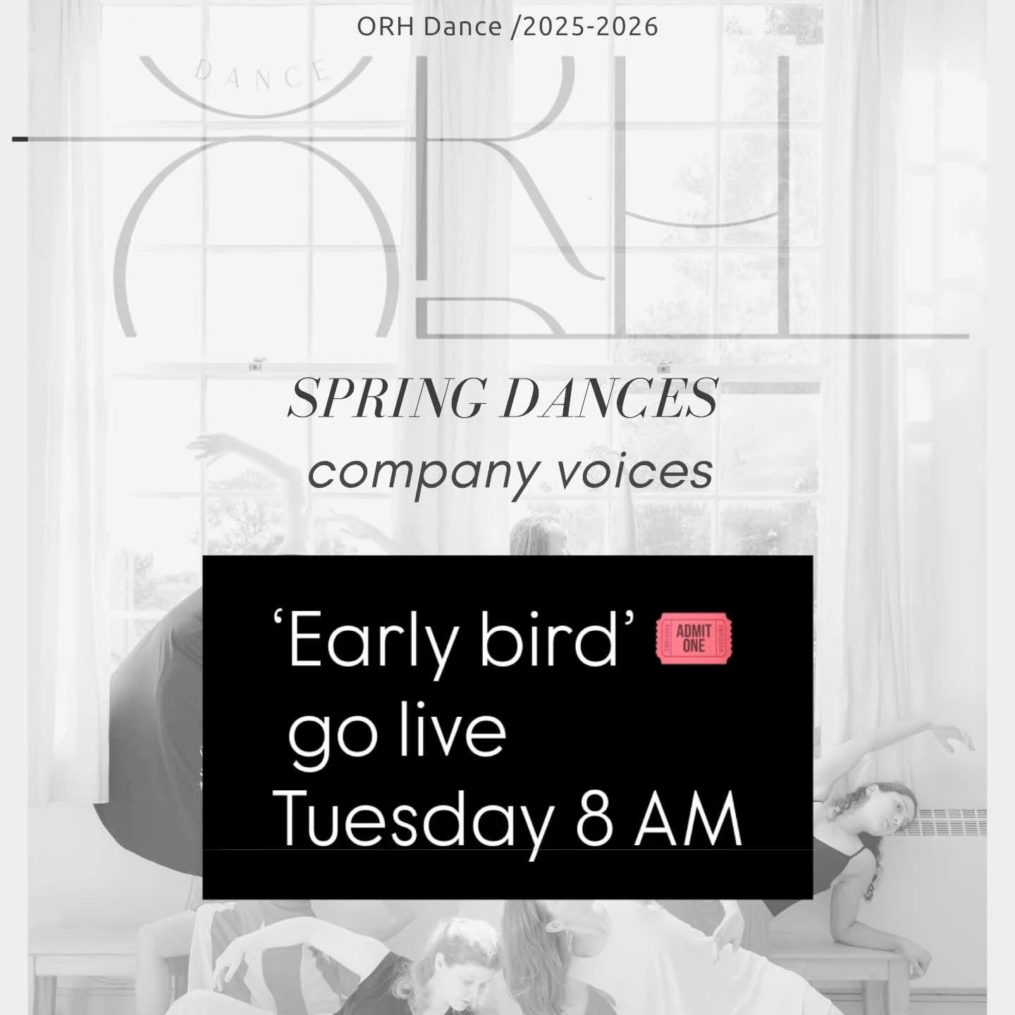 @orhdance spring show will be announced tomorrow (Tuesday) &amp; 🎟️ will go on sale at 8 AM