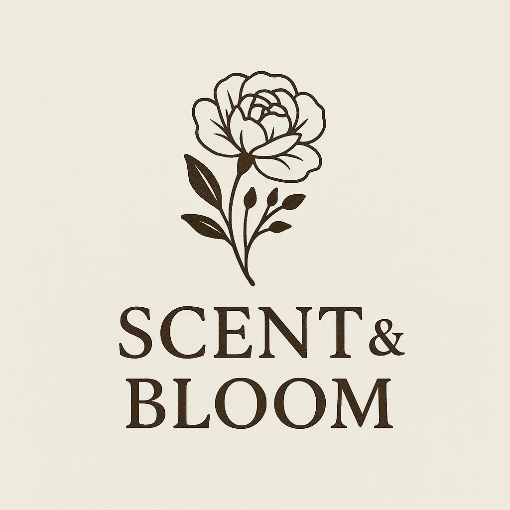 Logo with a line art flower above the text 'SCENT & BLOOM' in bold capital letters.