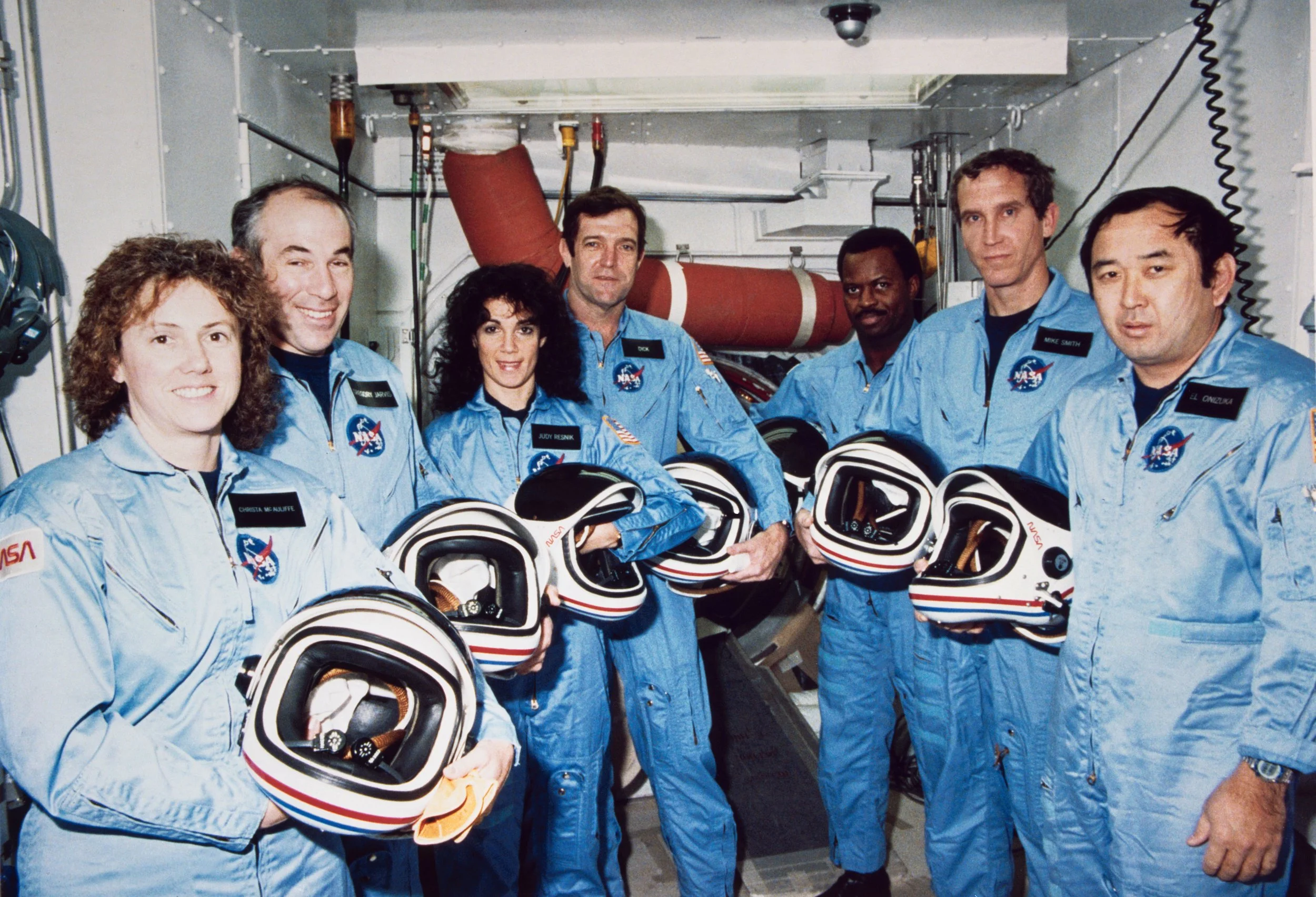 Challenger crew aboard the spacecraft