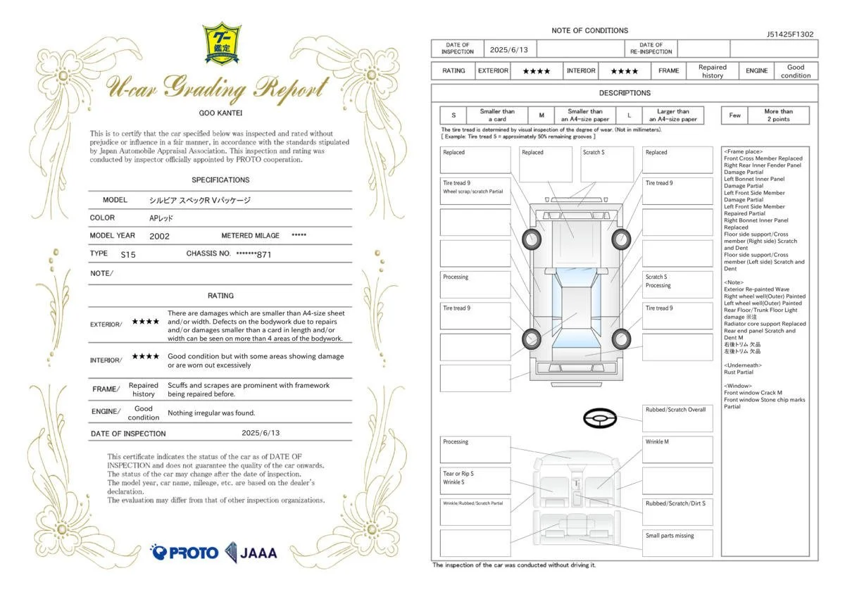 S15 Auction Sheet Touge Imports