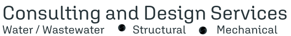 Text displaying 'Consulting and Design Services' with subcategories 'Water / Wastewater,' 'Structural,' and 'Mechanical'.