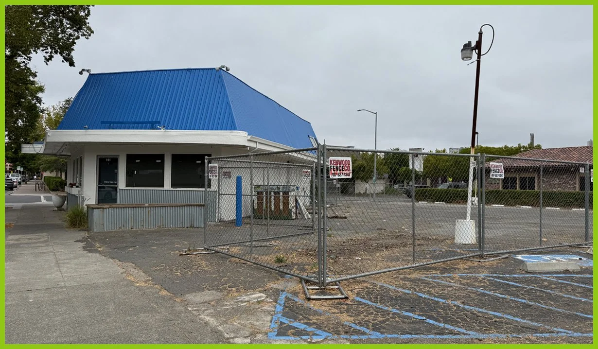  And another abandoned restaurant sits on a pad of weedy asphalt. 