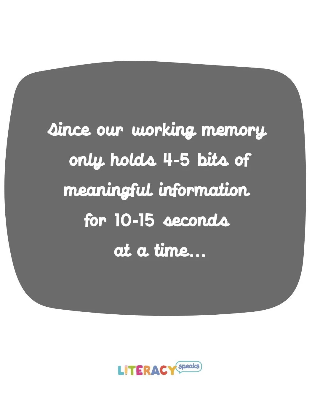 Ever wonder why some kids just don't get it? Their brains may be overloaded- literally! Our working memory is complex and easily exhausted. Stay tuned for tips on how to free up our working memory so reading and writing can become more successful ~
