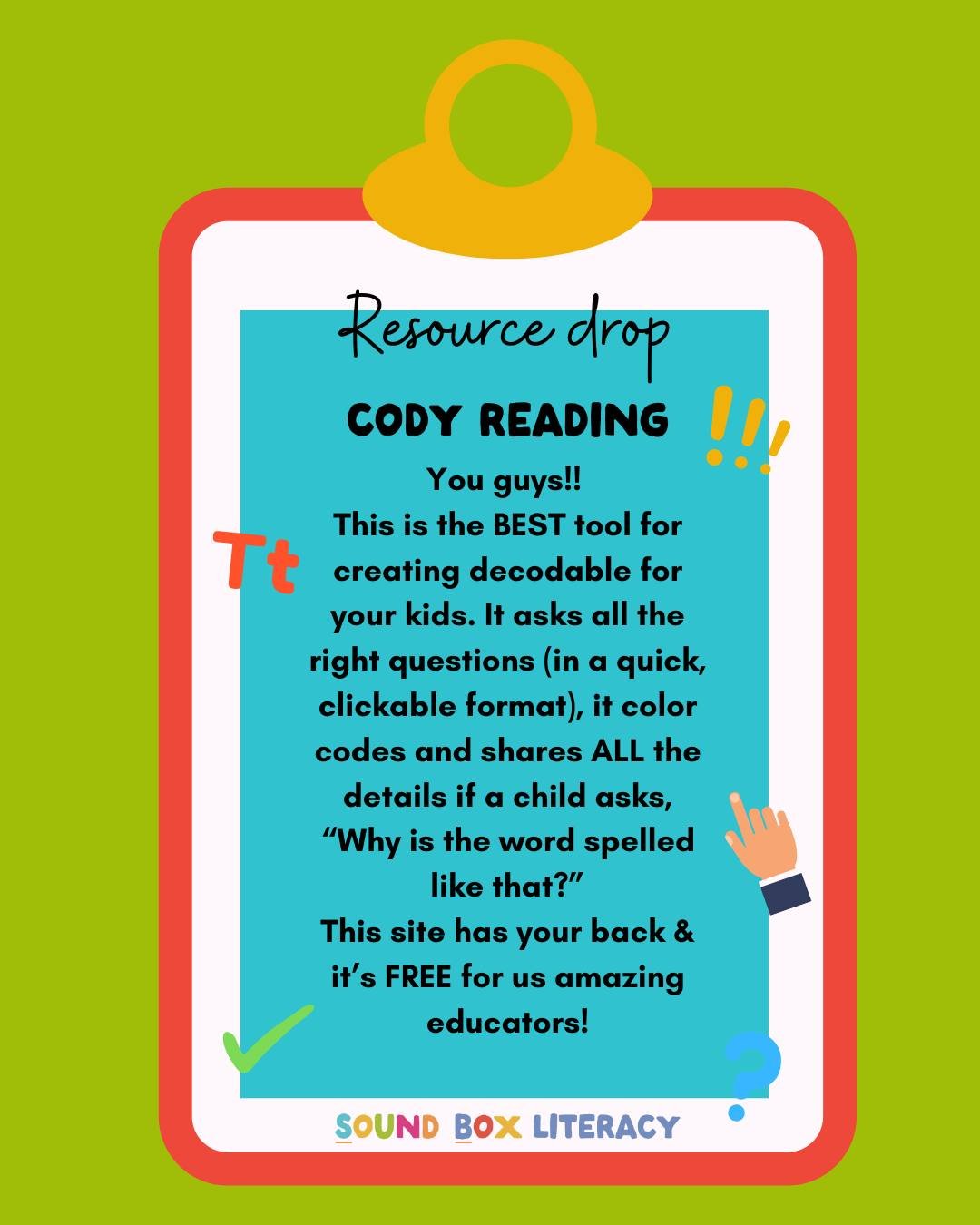Ever looking for a good way to write a controlled text for a kiddo? Cody Reading for the win! It lets you specify what skills your kiddo DOES have and what skills they are working on so reading practice can be helpful &amp; encouraging ~ Check it out