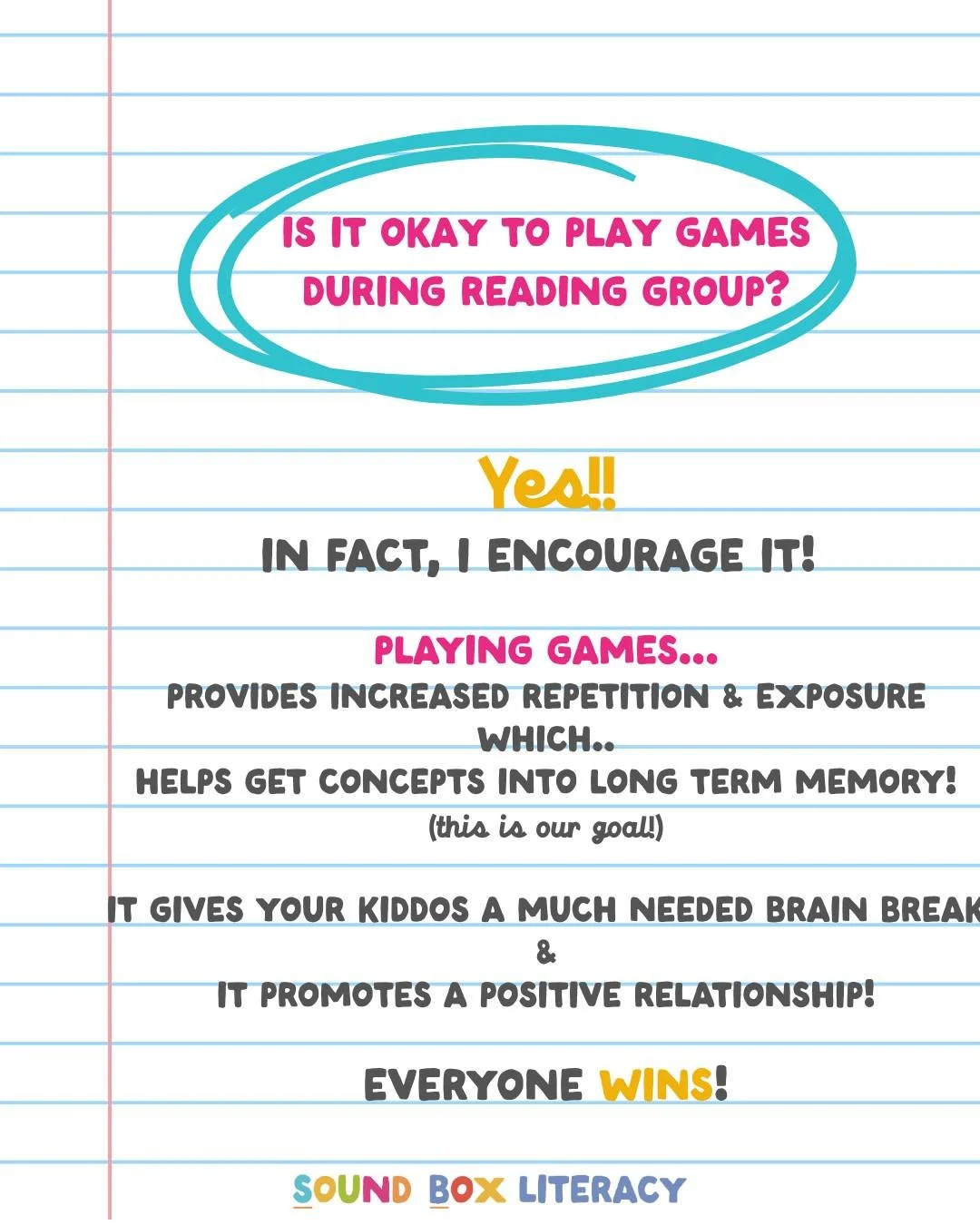 Take the time to play the game! I have LOTS (probably too many) games to help promote every reading/writing skill &amp; activity. This is such an important part of learning. Give me a ring and I can share ideas or connect you with my lending library 
