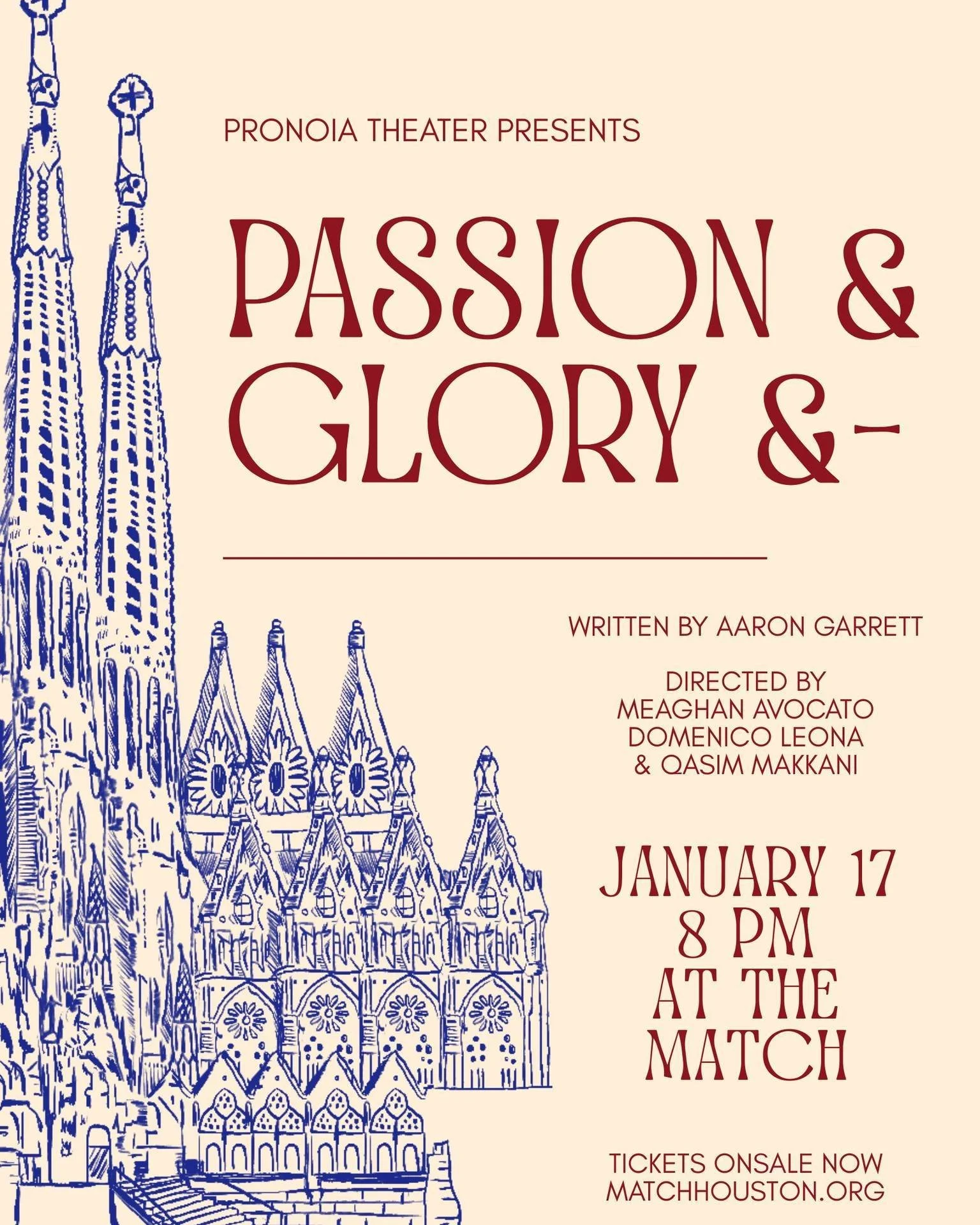 Please join us at the MixMATCH this weekend for an absurdly ambitious show about an absurdly ambitious basilica! 

Meaghan, Domenico, and Q have been hard at work with their casts to bring this to life, and I'm excited for you to see what we've been 