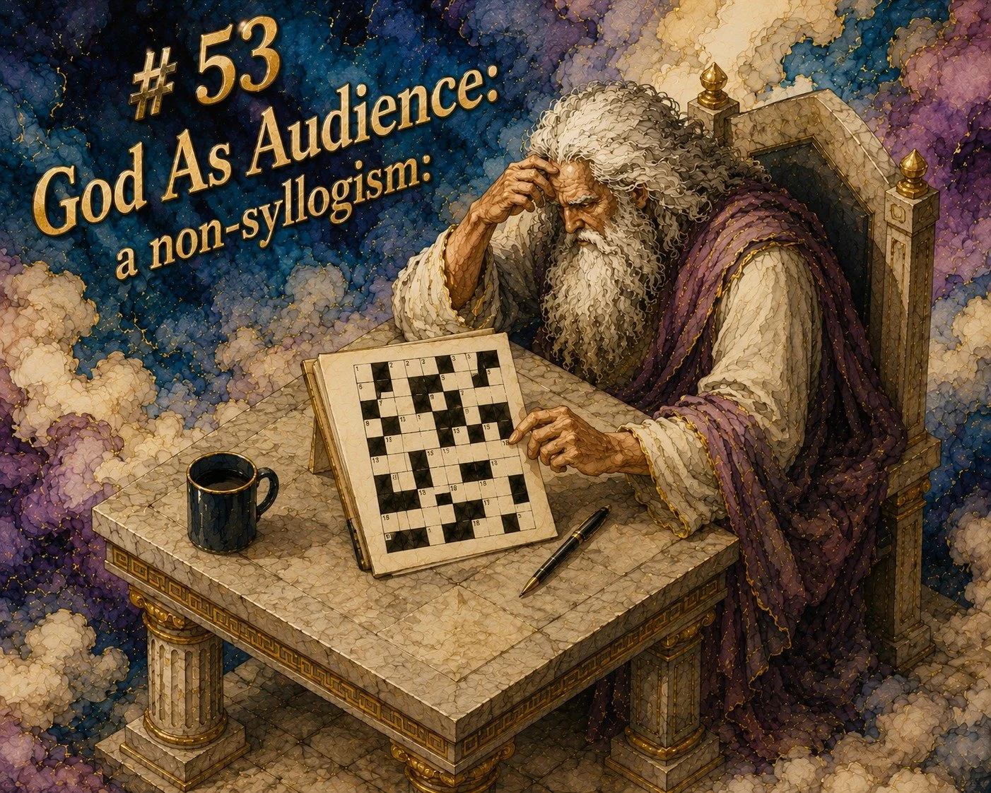 Ruhl Reflection #53: God as Audience: A Non-syllogism 

Summary: Ruhl deliberately plays with the form of logic without the substance of logic in a way that makes me sigh with annoyed exasperation. Her actual position is that plays contain poetry, an