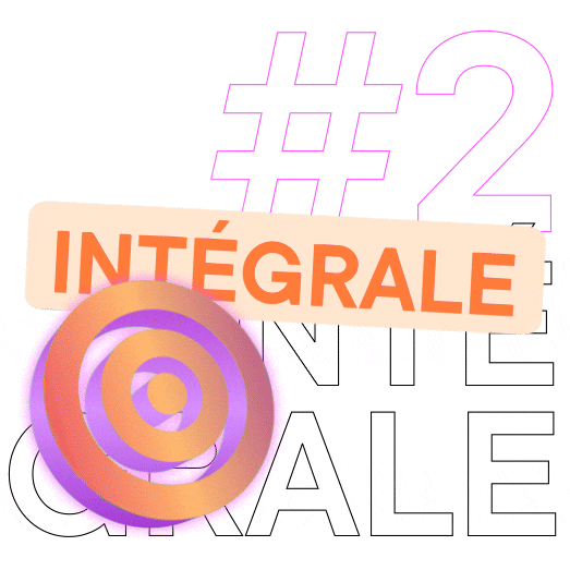 Texte et symboles liés à l'intégrale et aux réseaux sociaux, avec un graphique coloré circulaire.